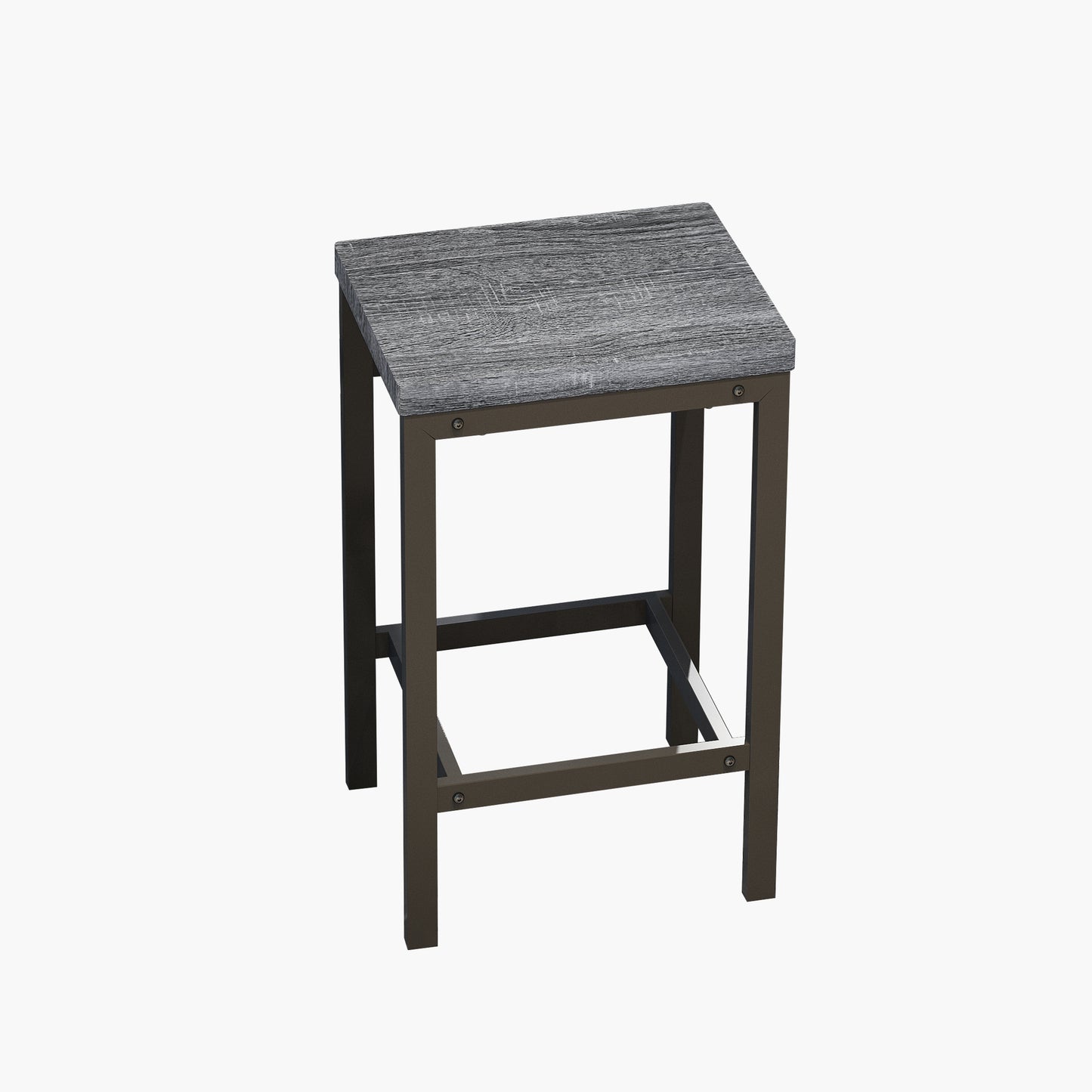 Rustic wood grain bar stool with dark metal frame