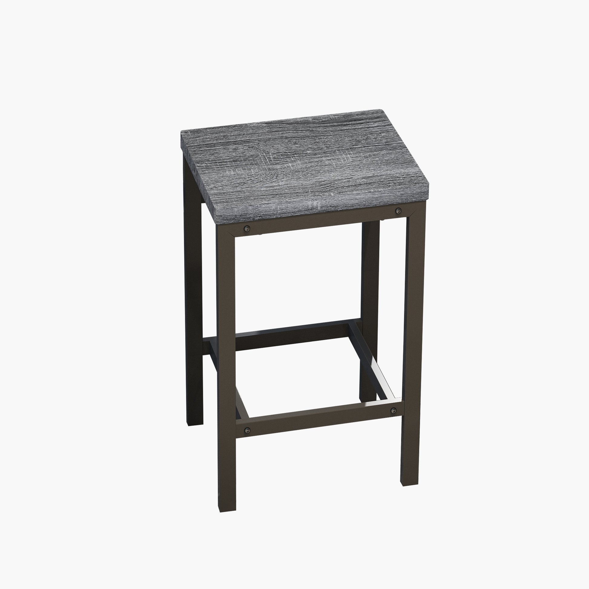 Rustic wood grain bar stool with dark metal frame