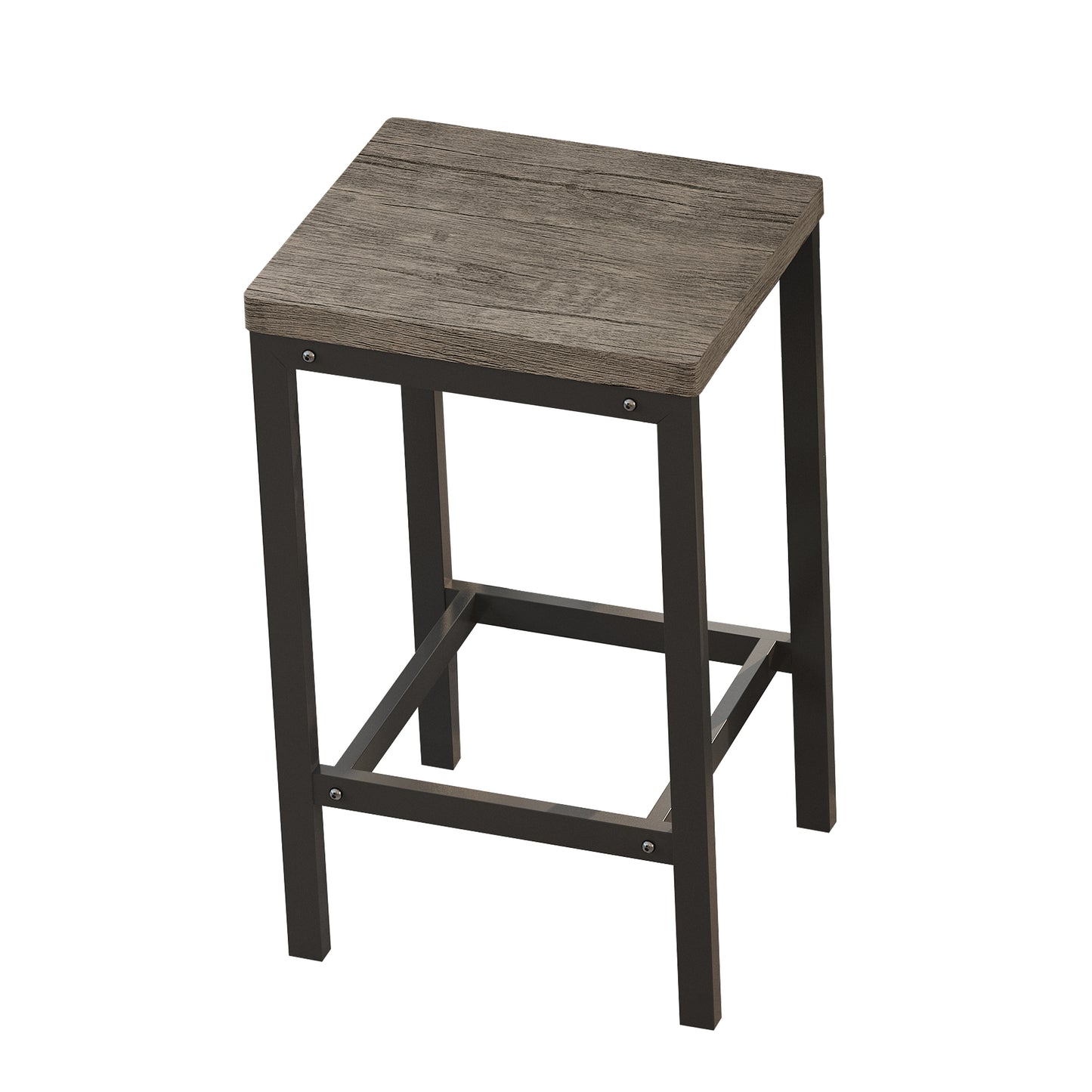 Rustic wood and black metal bar stool with square seat