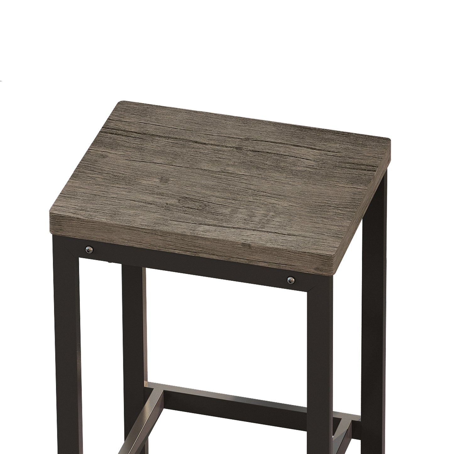 Rustic gray wood top bar stool with black metal frame