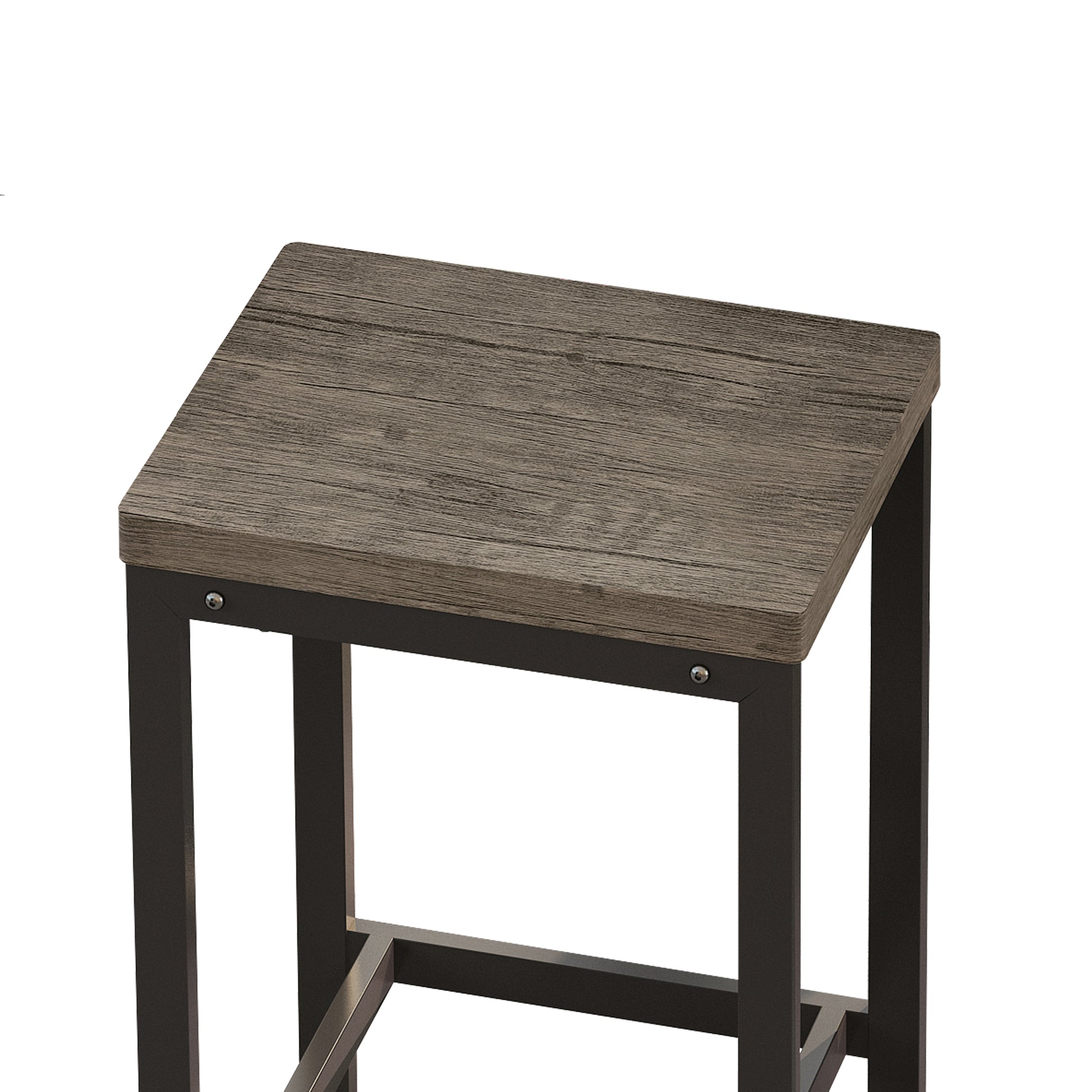 Rustic gray wood top bar stool with black metal frame