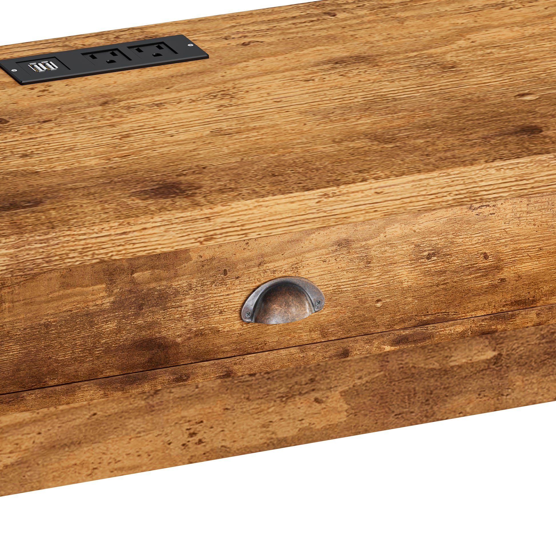 Rustic wood desk with builtin power hub