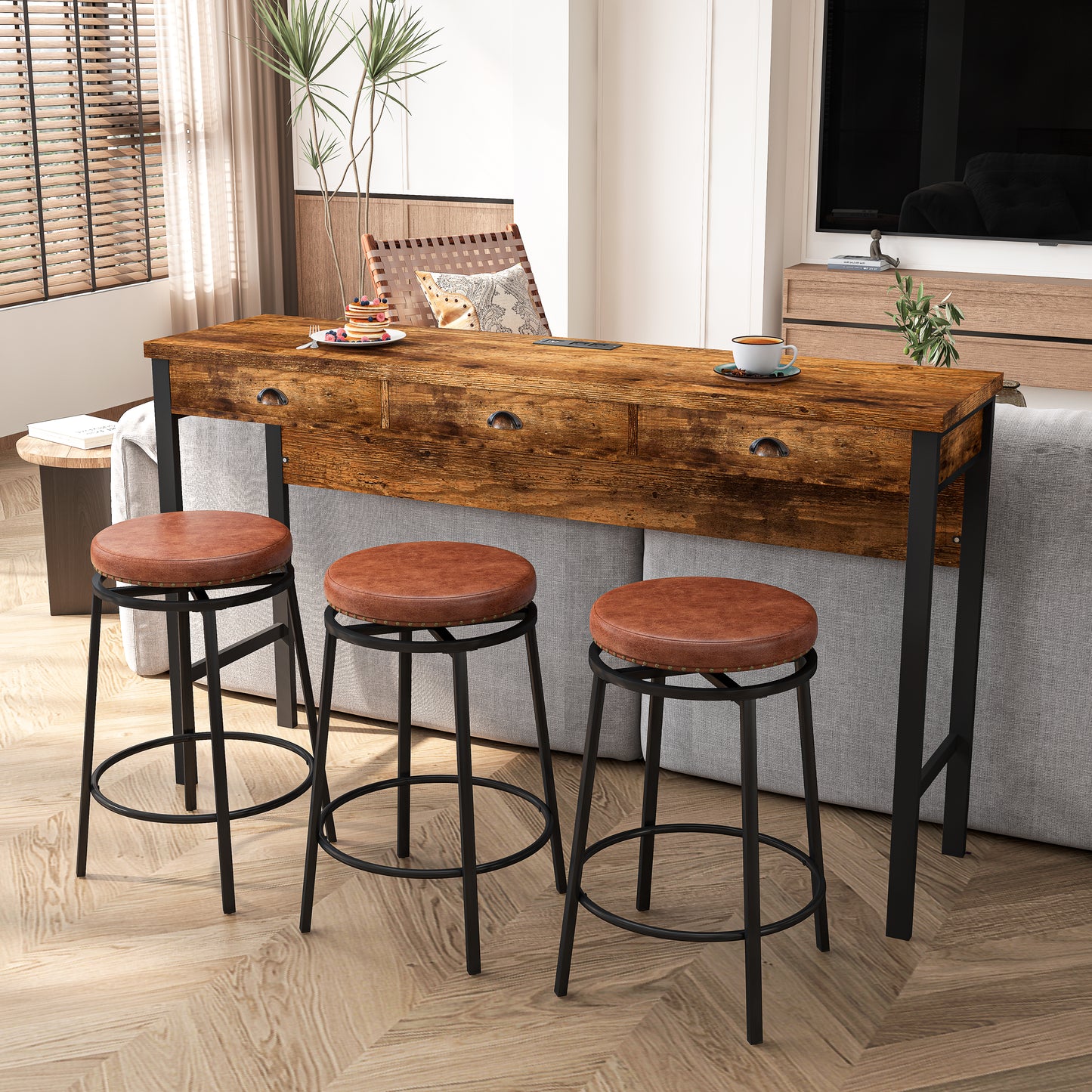 Rustic wooden console table with black metal legs