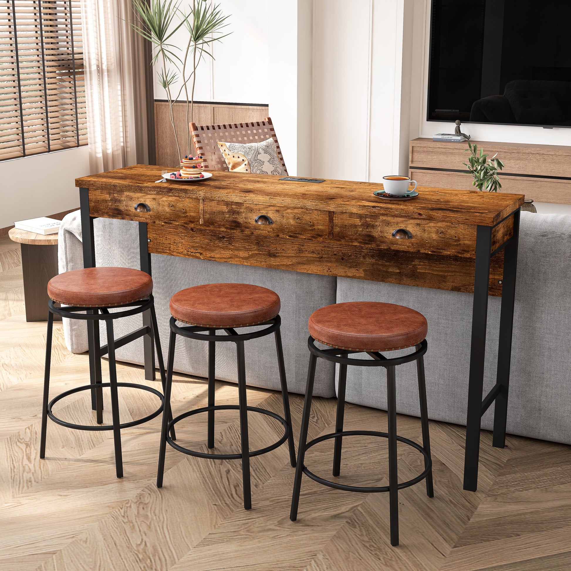 Rustic wooden console table with black metal legs