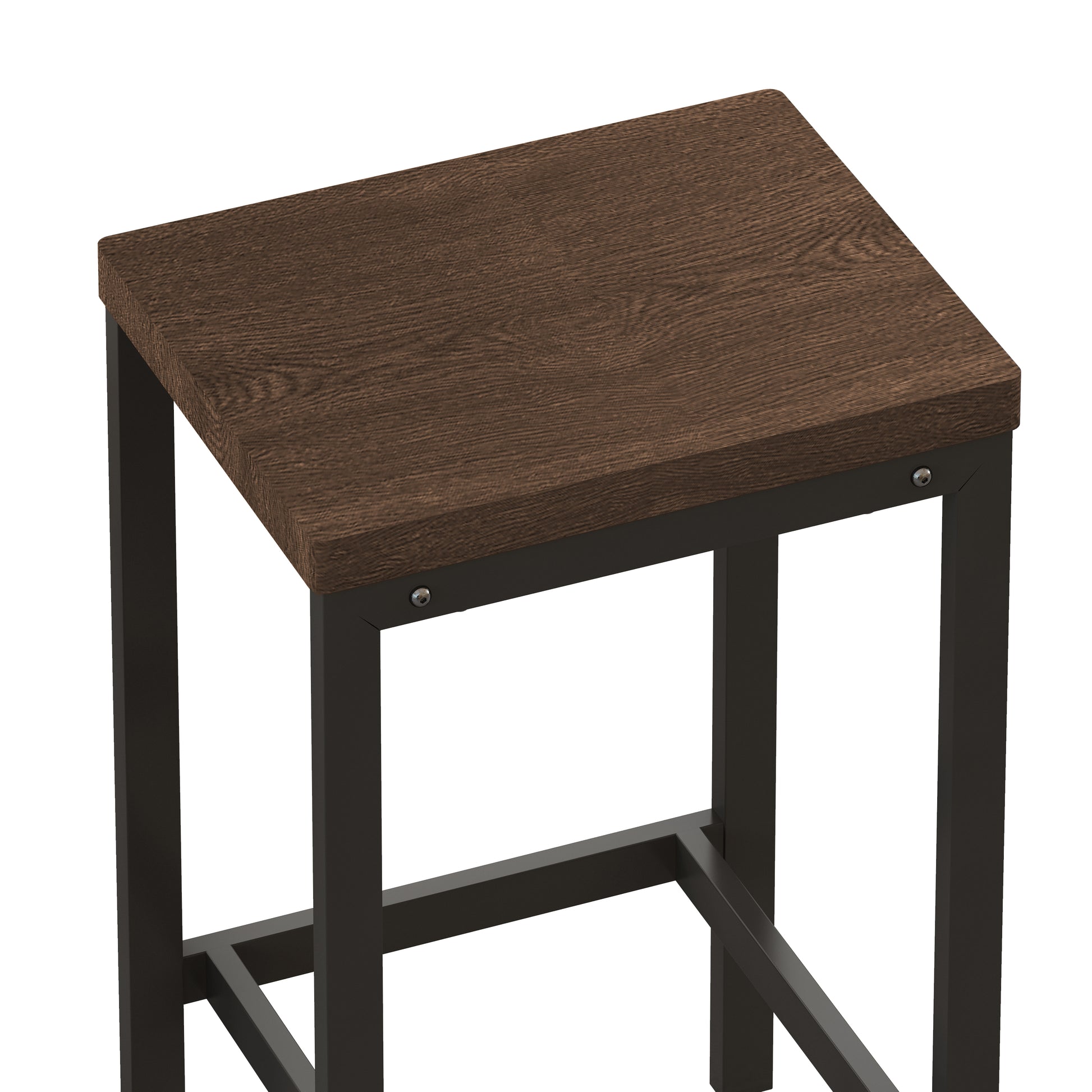 Dark wood seat bar stool with black metal frame