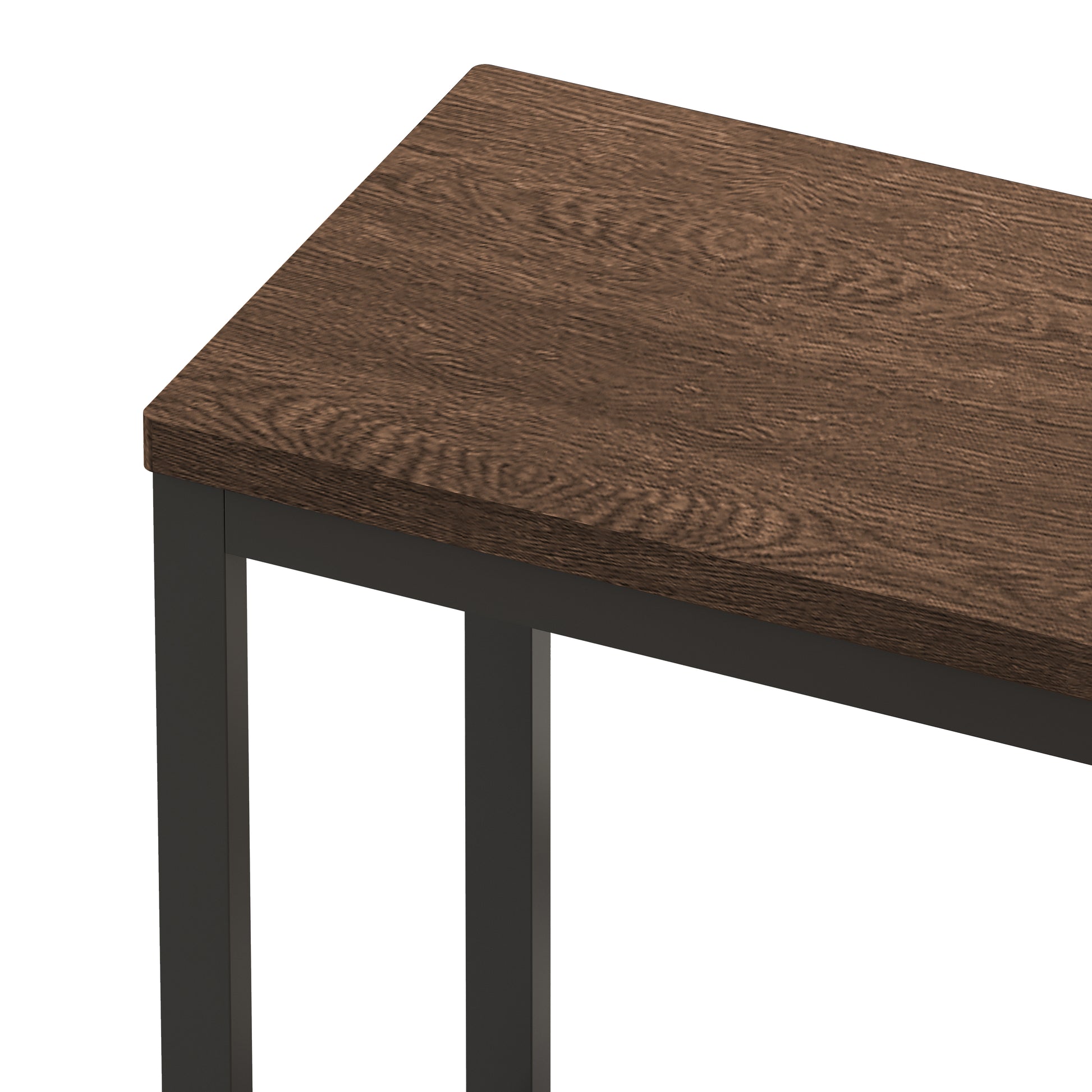 Rustic oak veneer entryway table with black metal legs