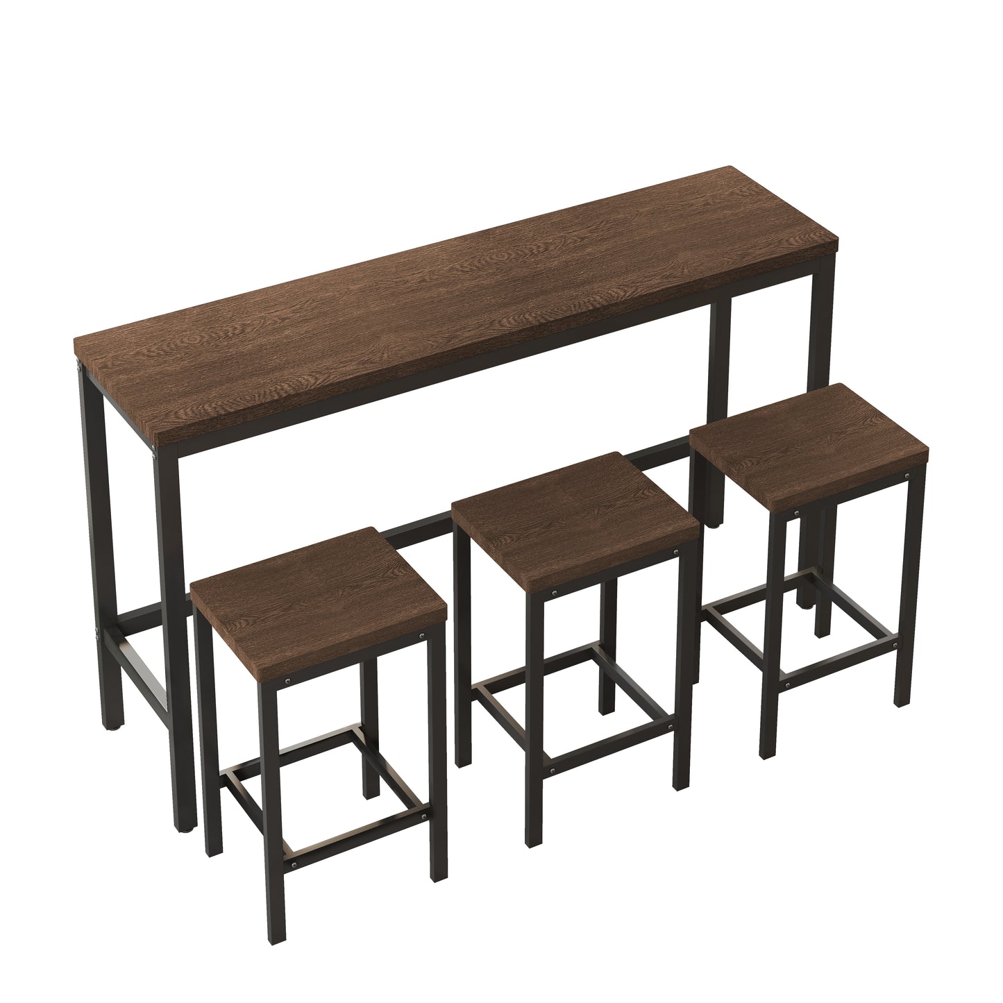 Tall dark wood dining set with three stools