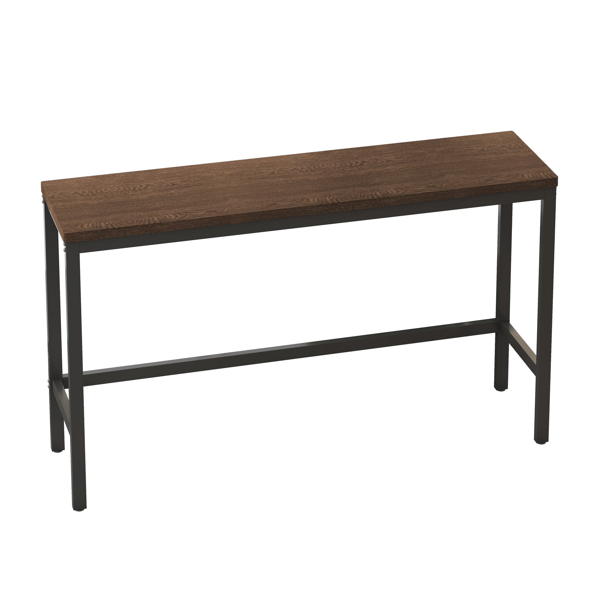 Dark oak console table with black metal frame