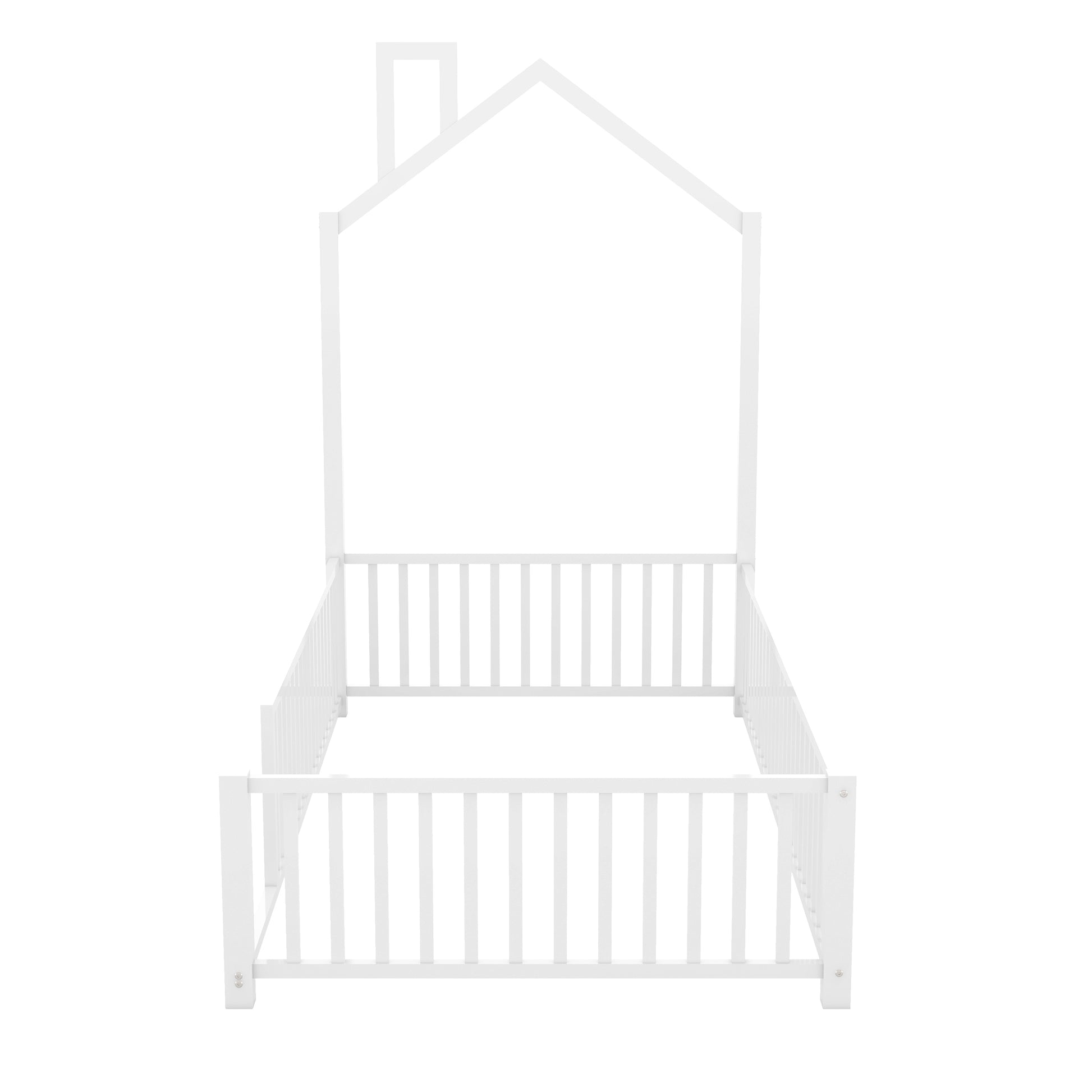 White wooden house bed frame for kids