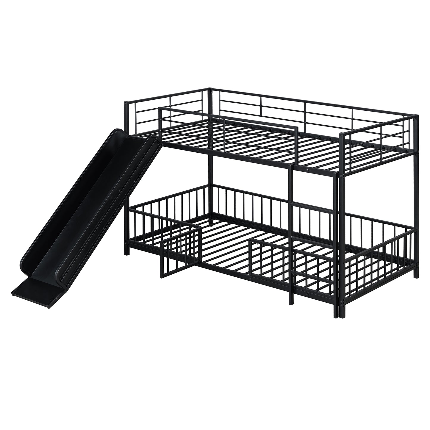 Black metal bunk bed with slide