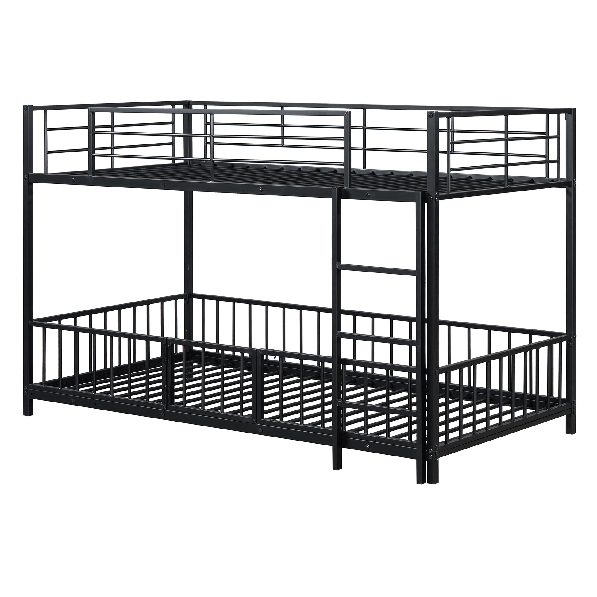 Black metal twin over twin bunk bed with safety rails