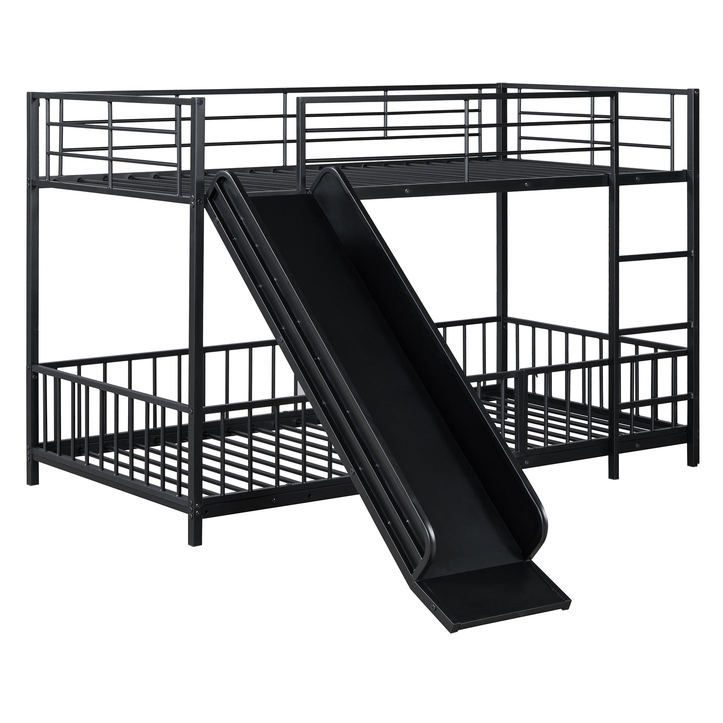 Black metal bunk bed with slide for kids