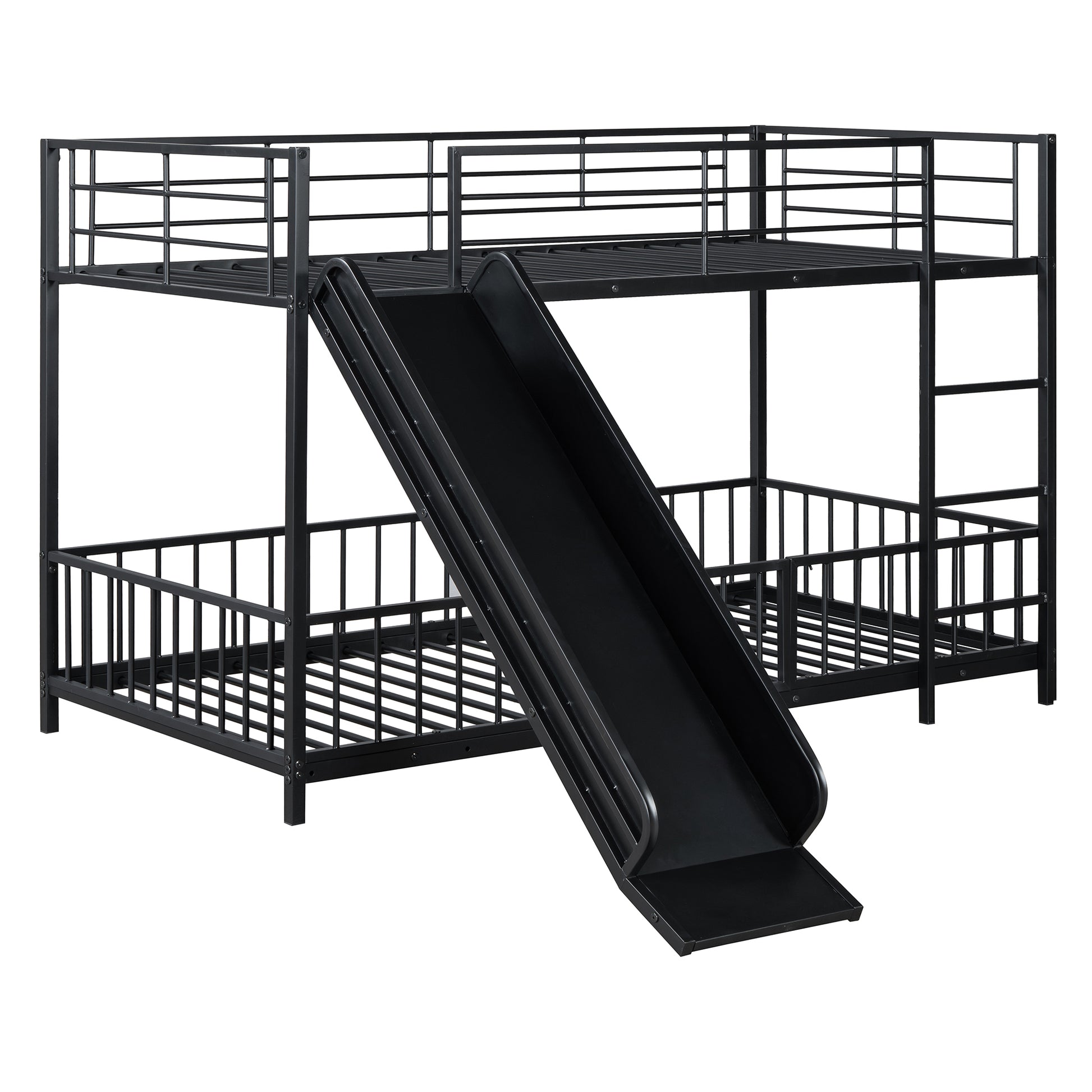 Black metal bunk bed with slide for kids