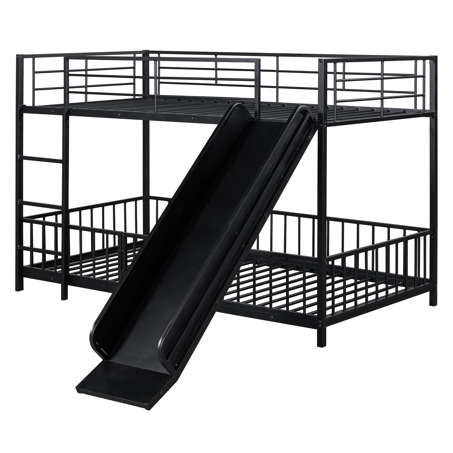 Black metal twin over twin bunk bed with slide for kids
