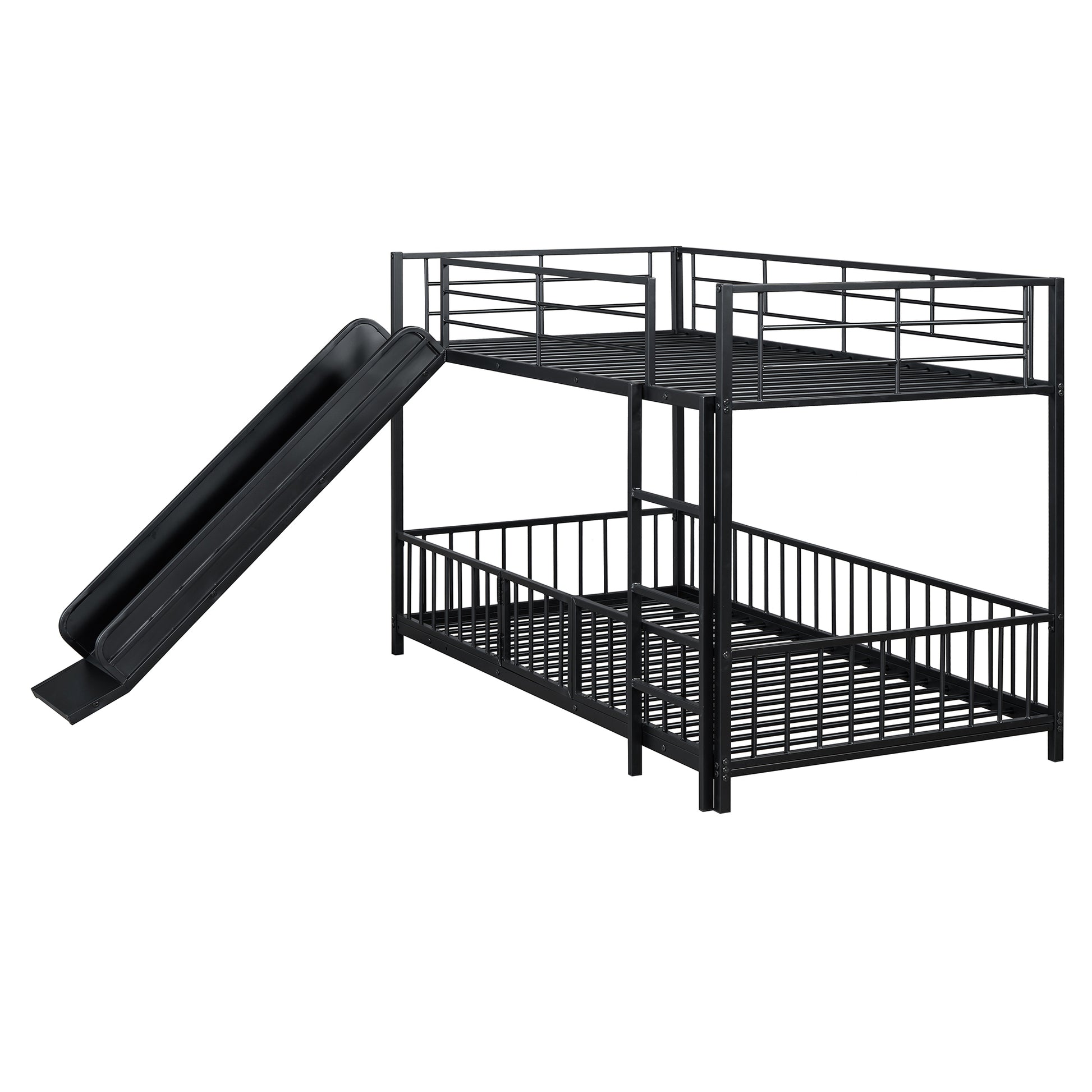 Black metal bunk bed with slide