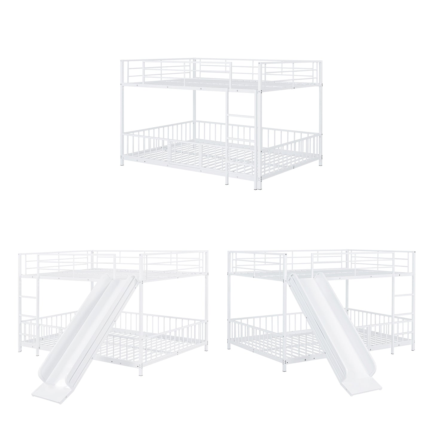 White metal bunk bed with ladder