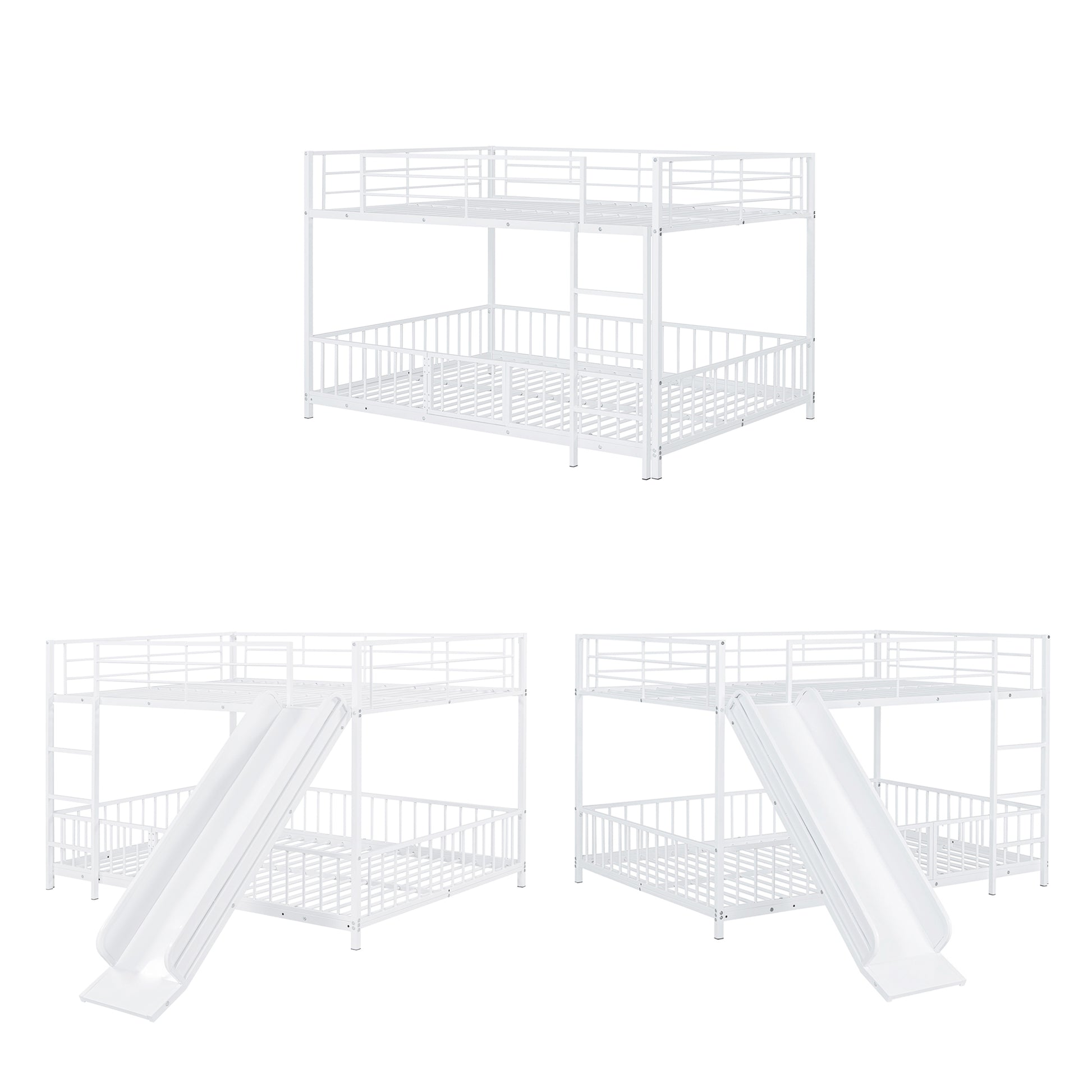 White metal bunk bed with ladder