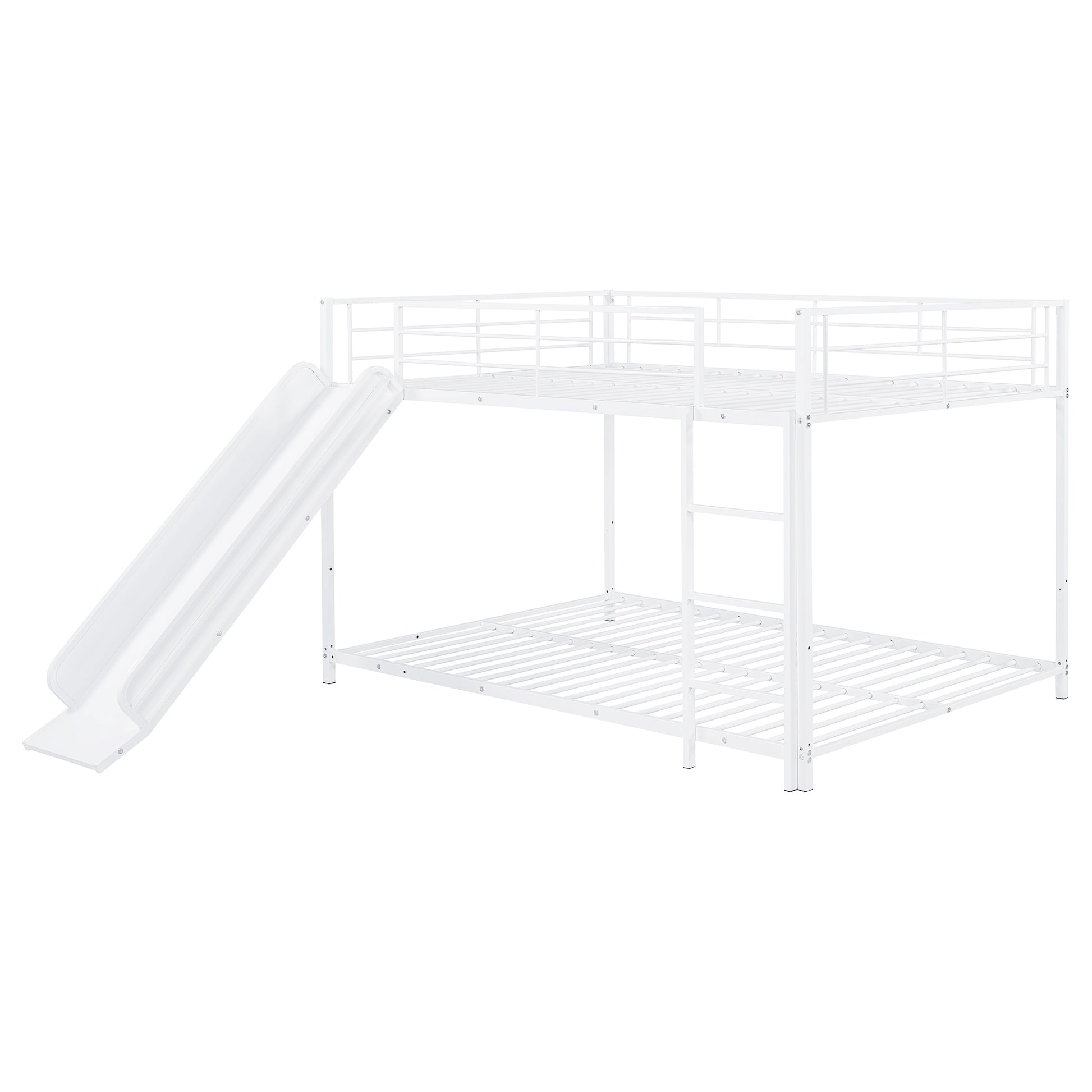 White metal twin over twin bunk bed with slide and ladder ideal for kids rooms