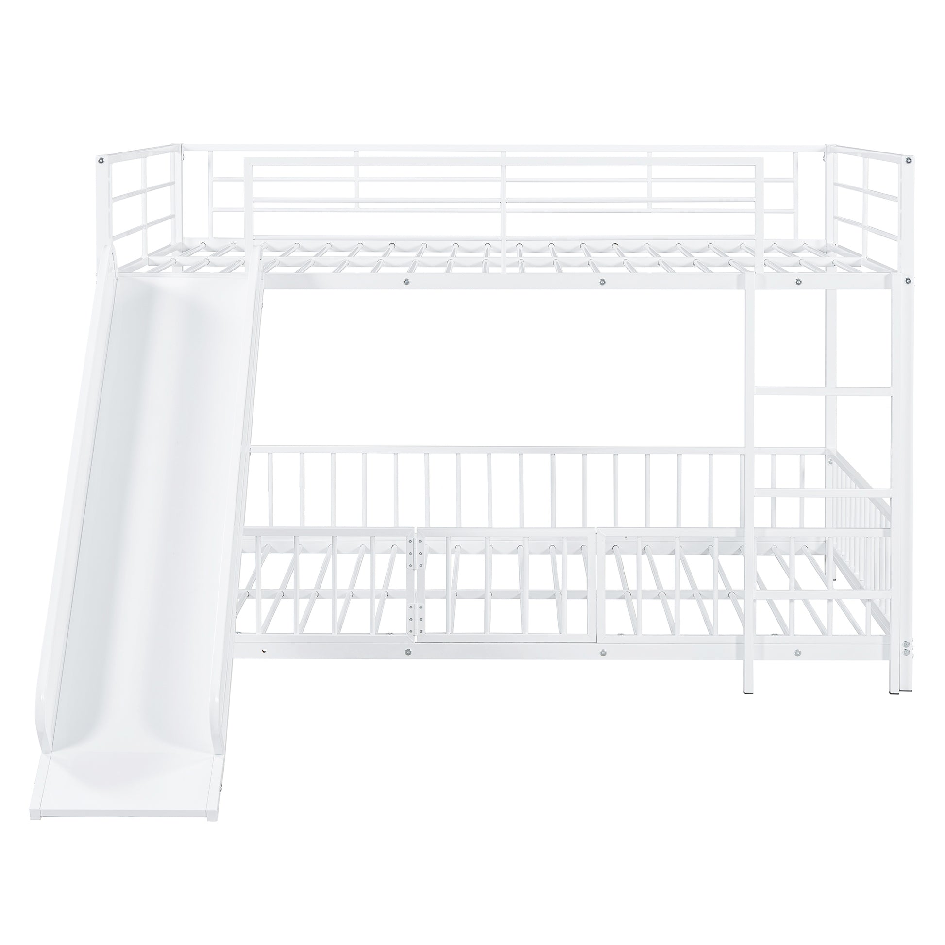 White metal bunk bed with slide