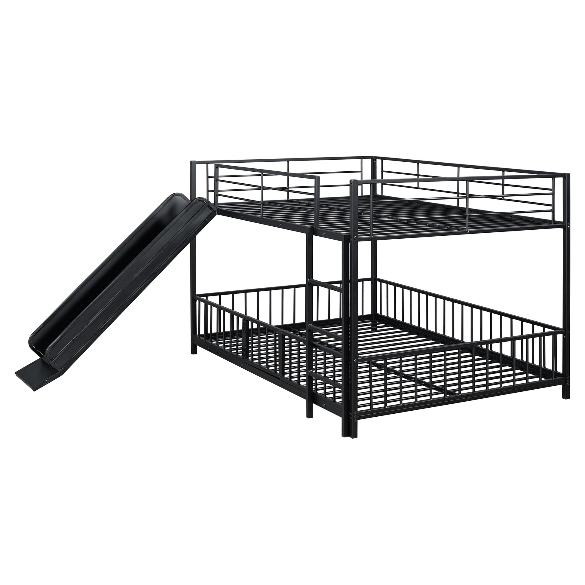 Black metal twin over twin bunk bed with slide for kids