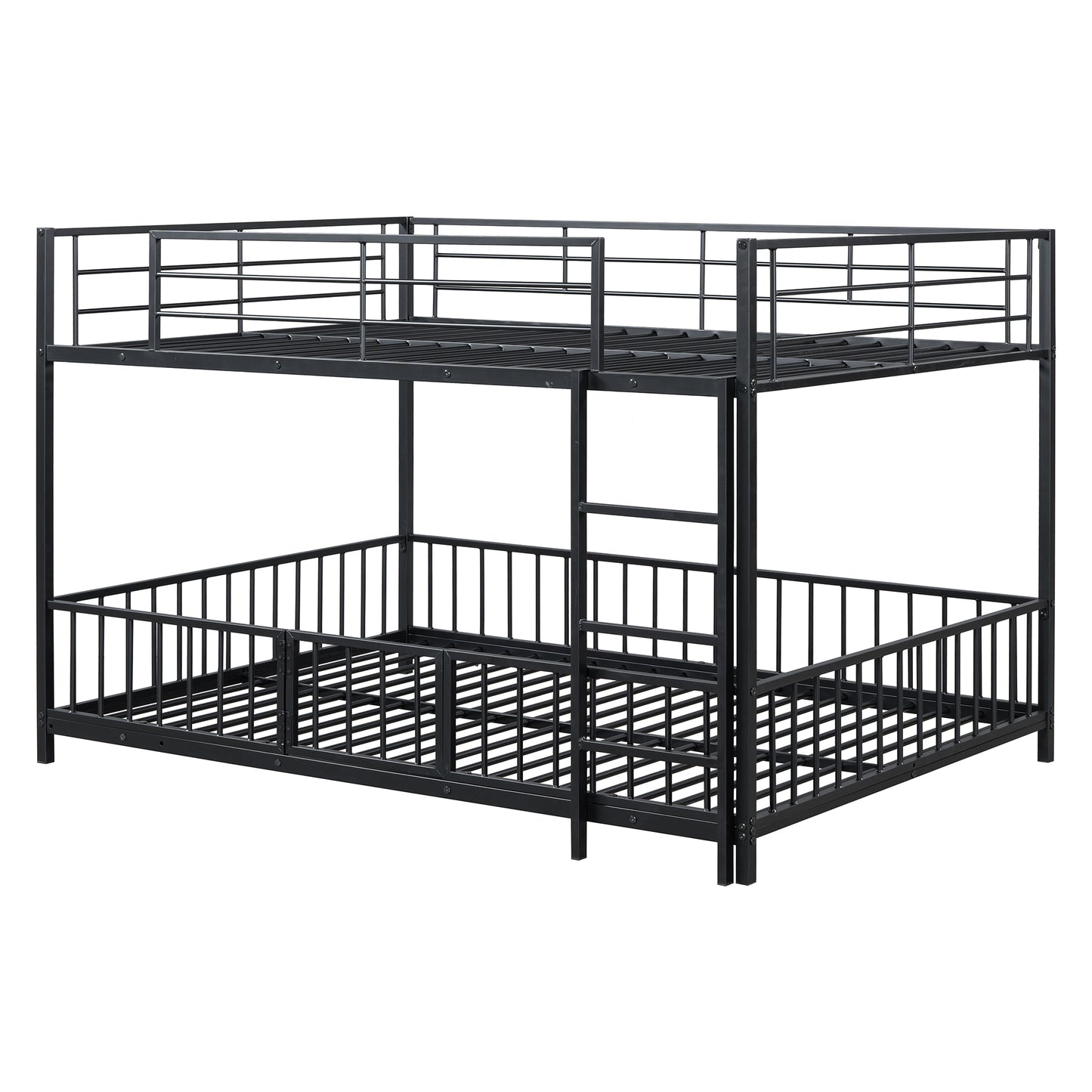 Black metal bunk bed with ladder and safety rails