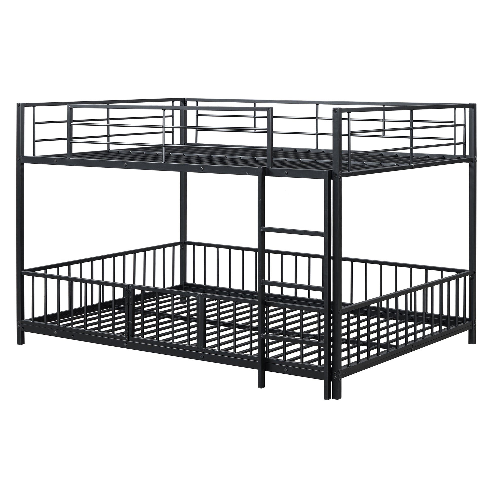Black metal bunk bed with ladder and safety rails
