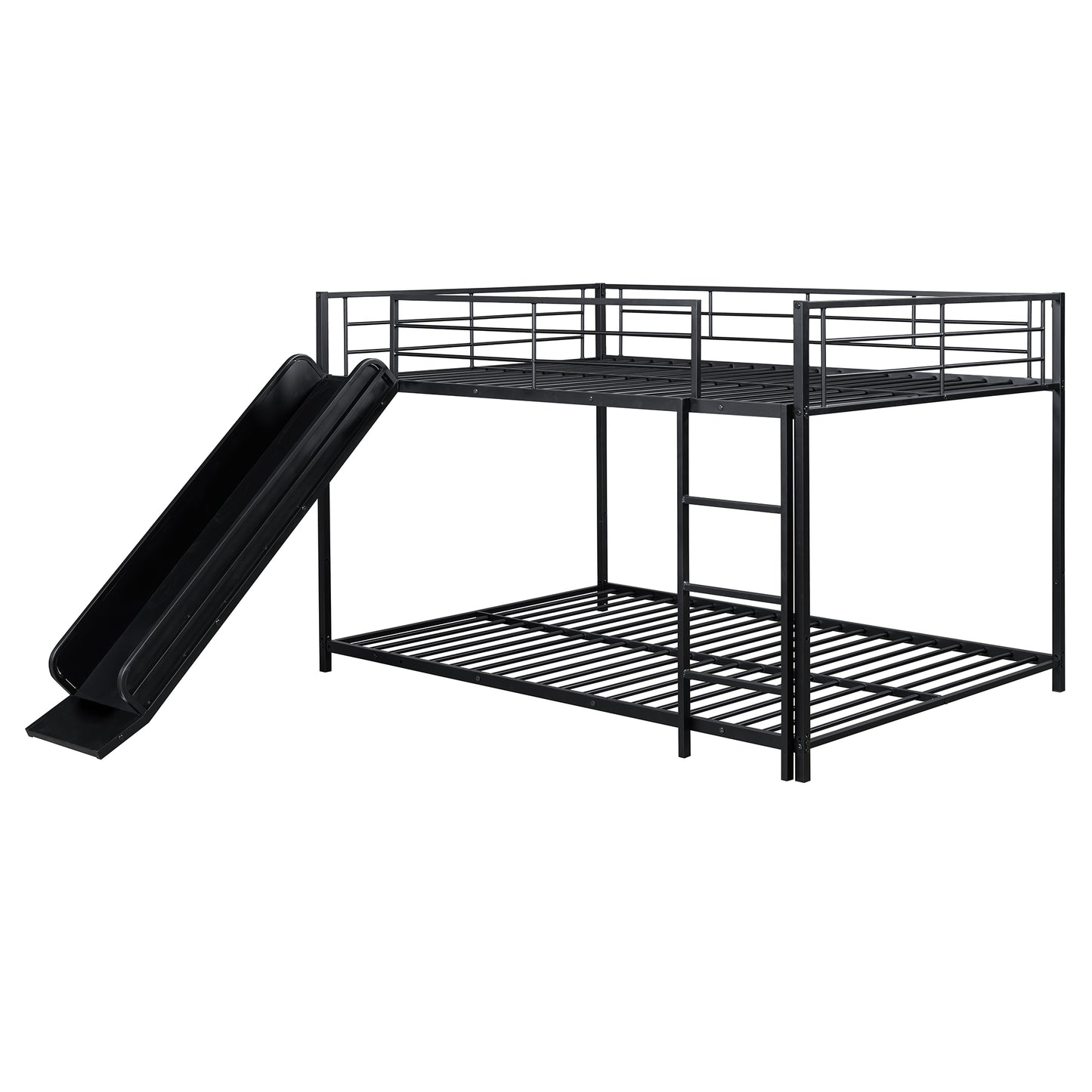 Black metal bunk bed with slide
