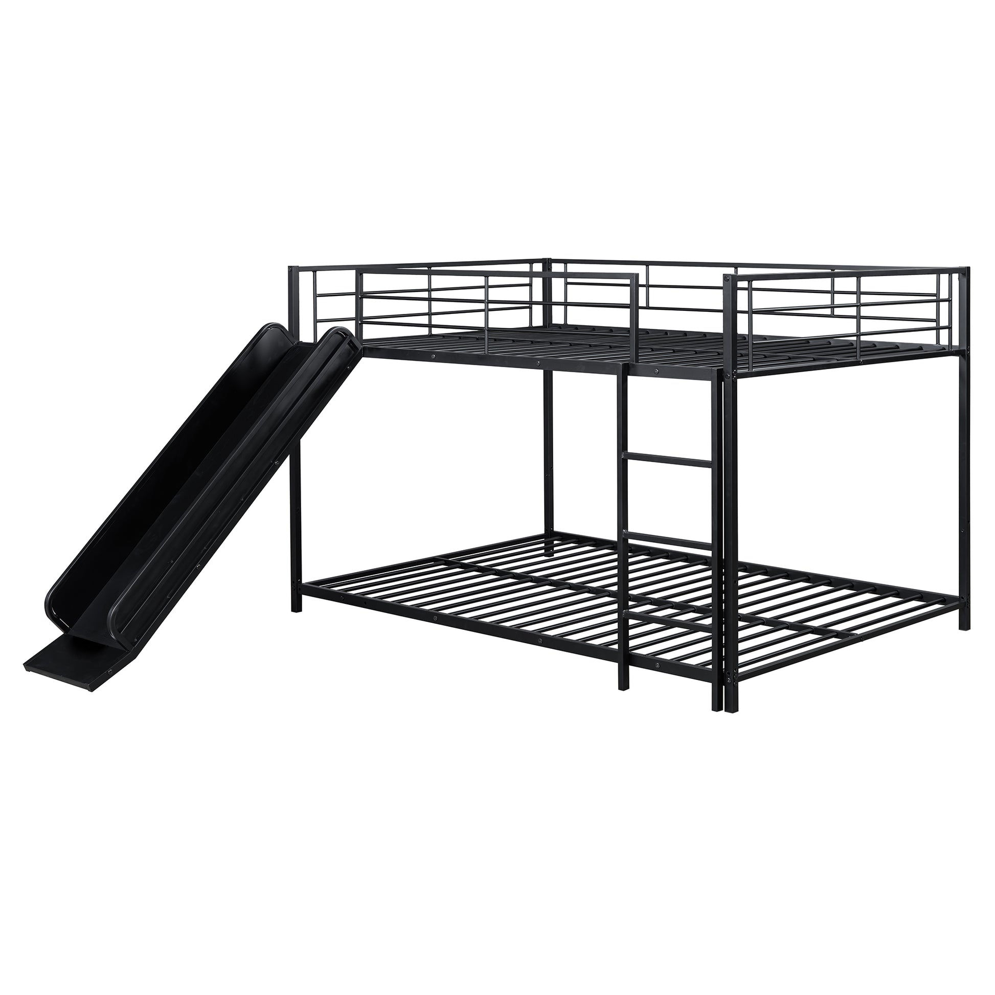 Black metal bunk bed with slide
