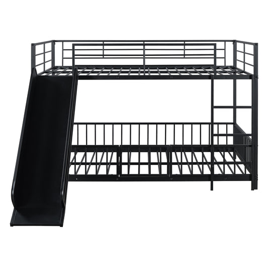 Black metal bunk bed with slide and ladder for kids rooms