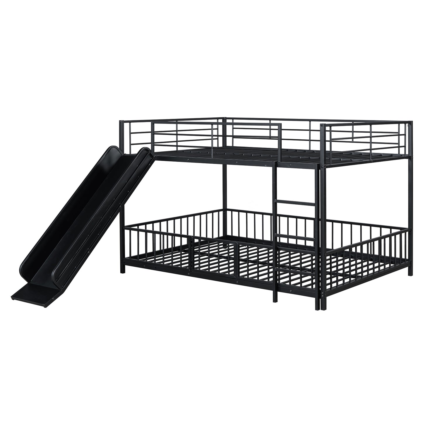 Black metal twin over twin bunk bed with slide for kids