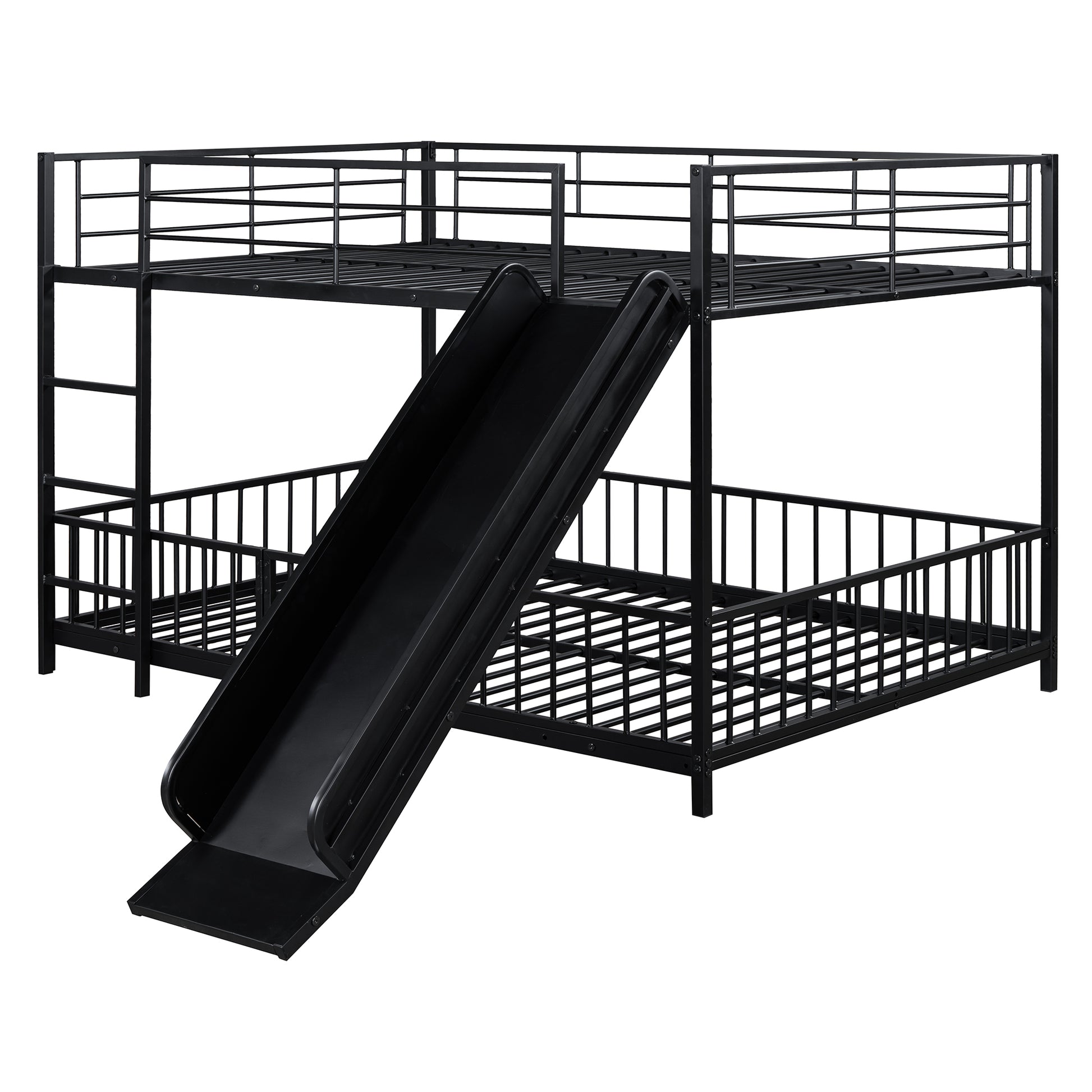 Black metal twin over twin bunk bed with slide for kids