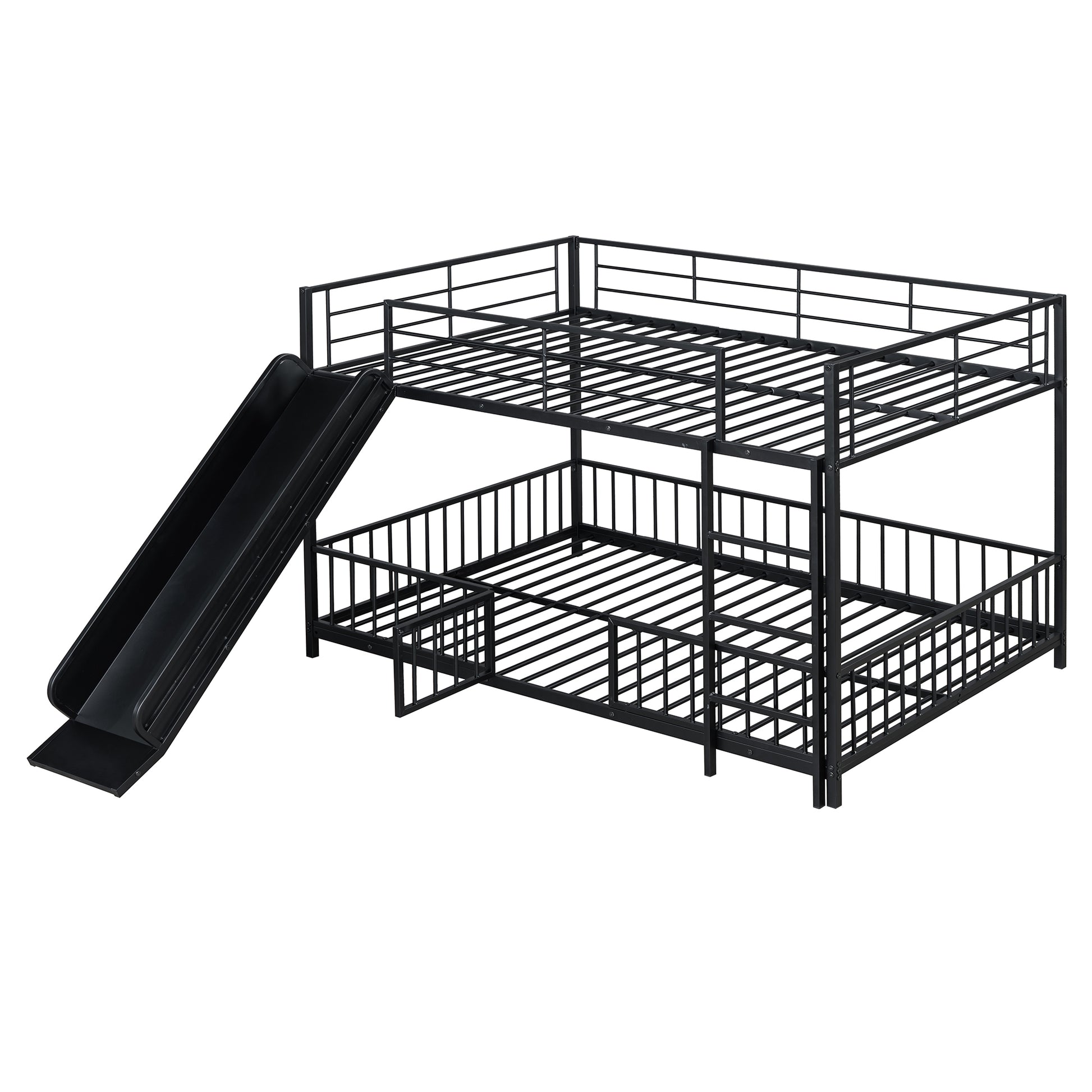 Black metal twin over twin bunk bed with slide for kids