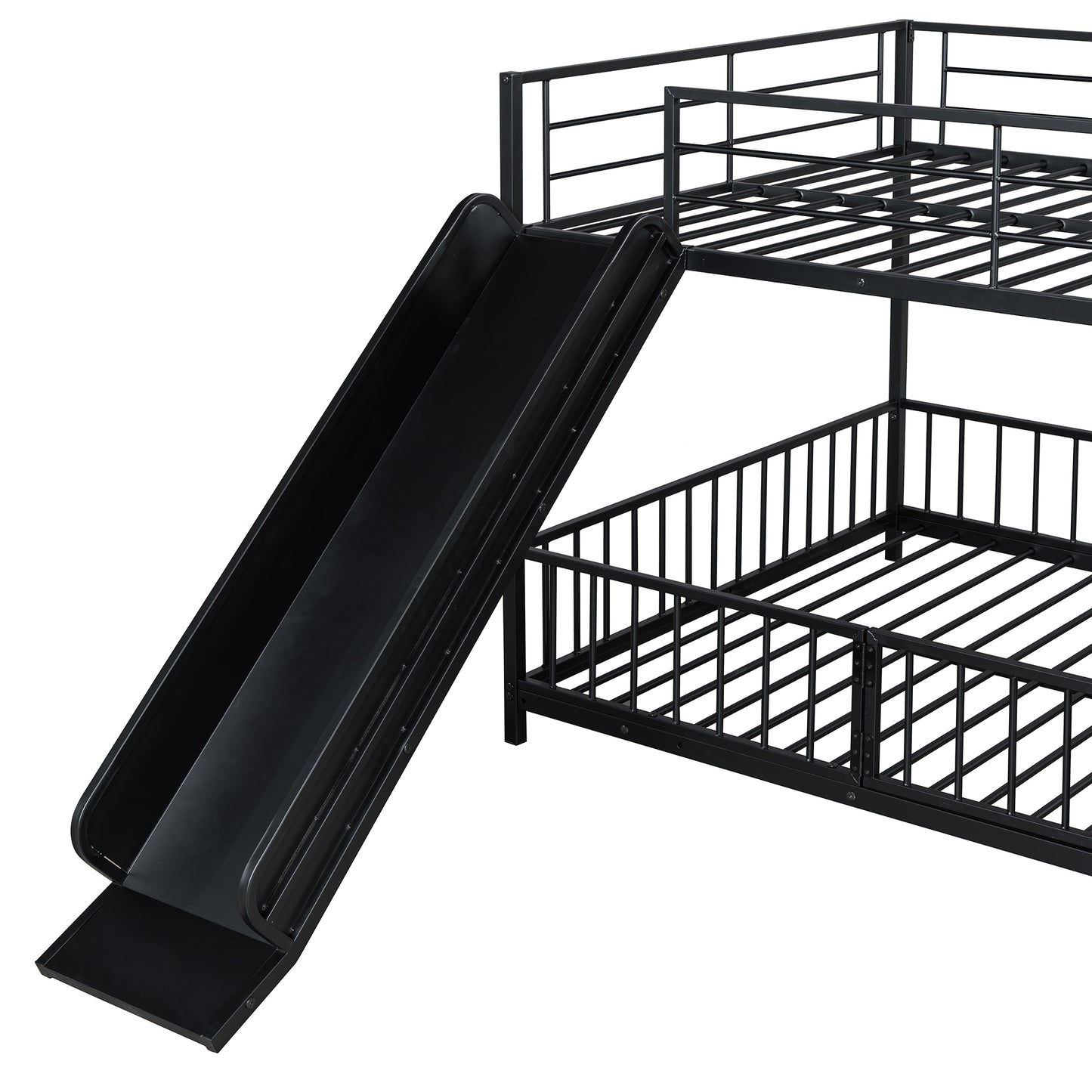 Black metal bunk bed with slide for kids