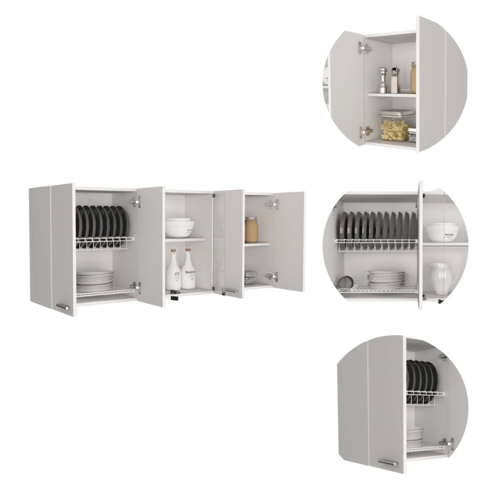 White wall cabinet with plate rack for kitchen organization