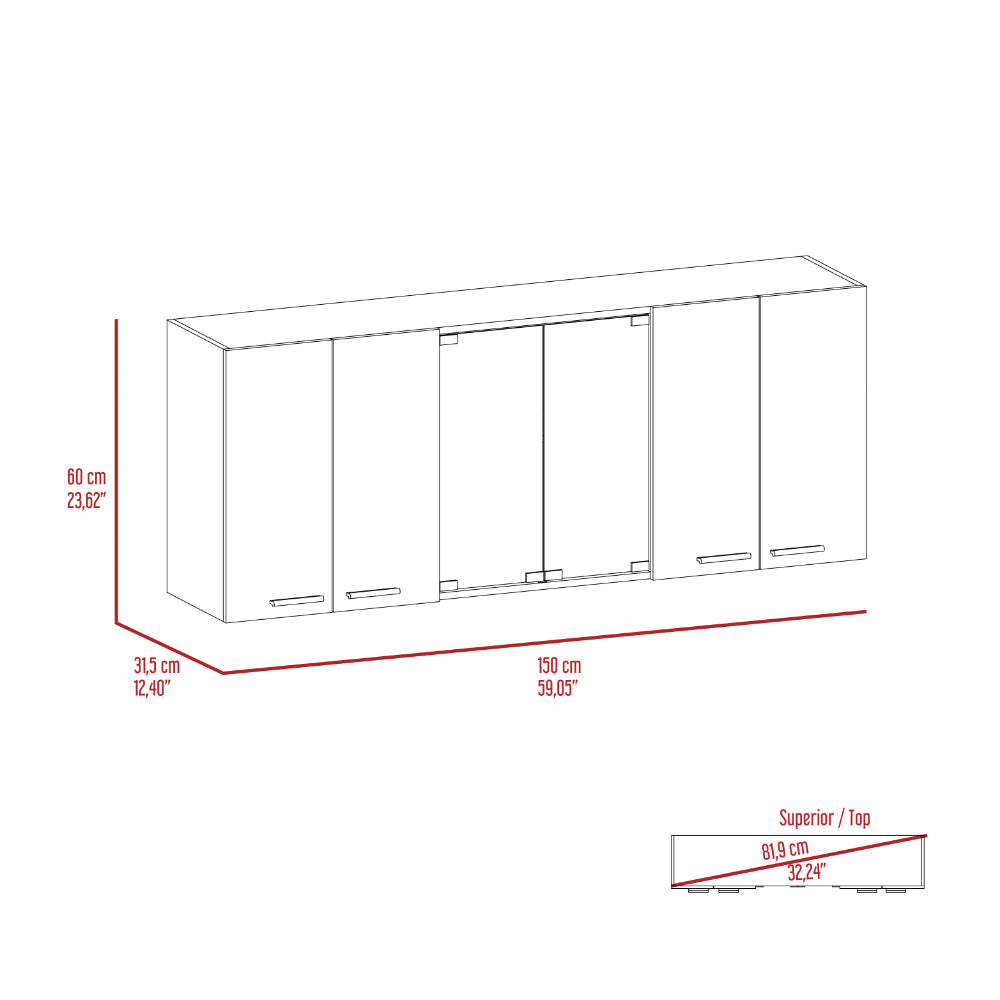 Line drawing of a cm wall mounted kitchen cabinet unit with four doors