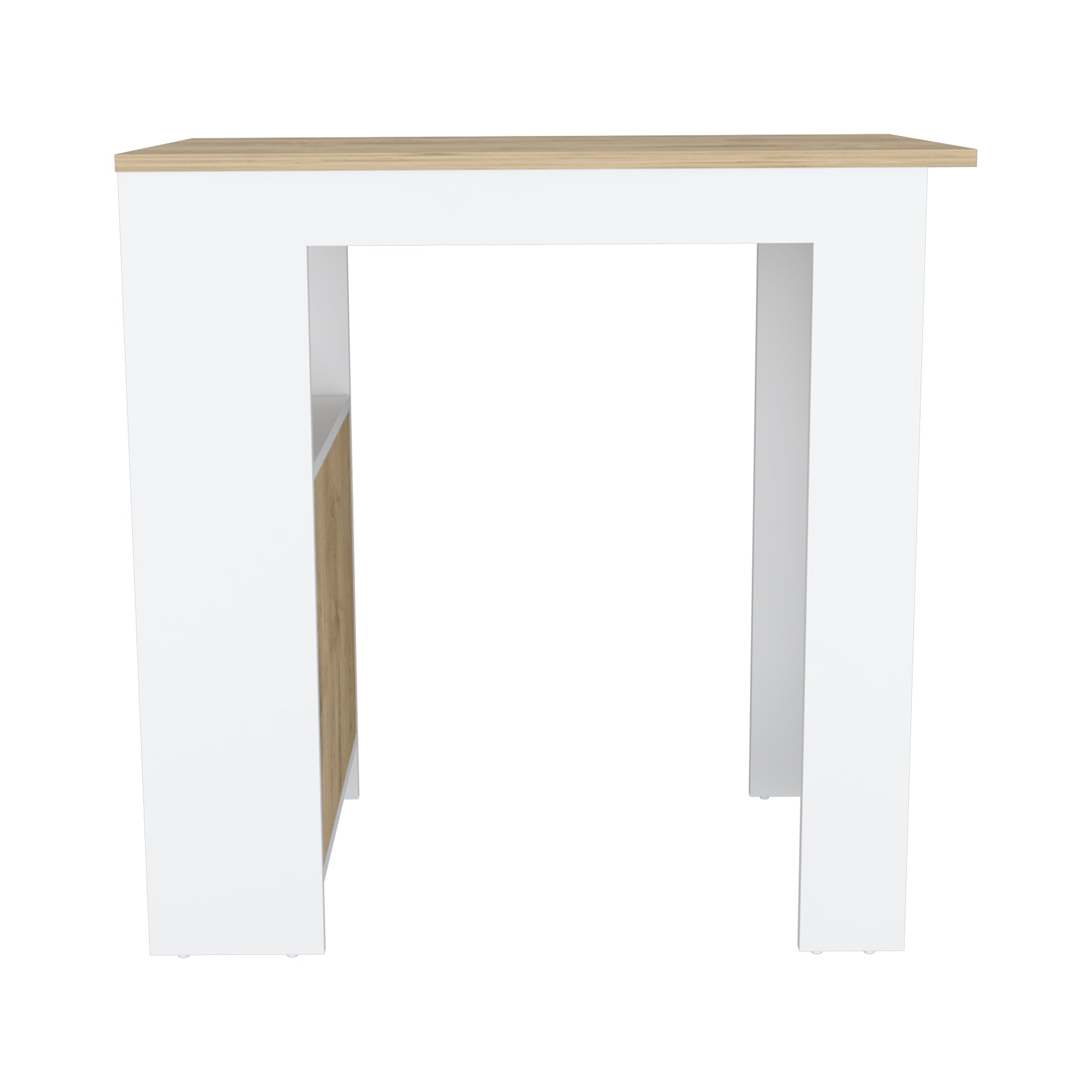 Modern white bar table with natural wood accents