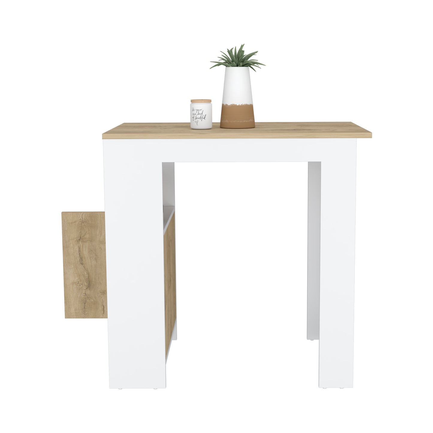 Modern white and wood accent table with small shelf