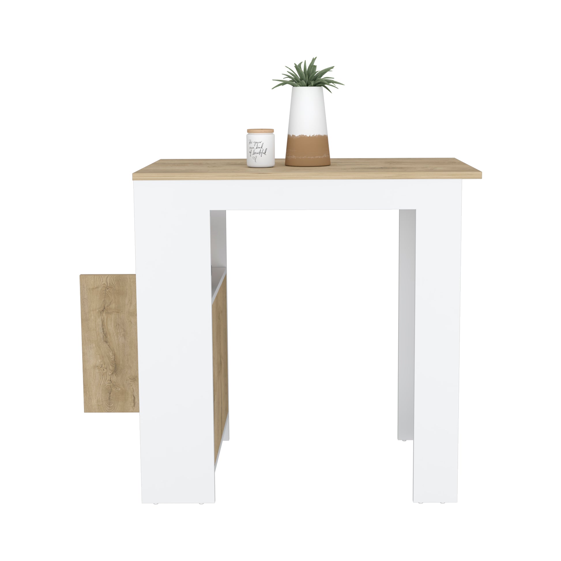 Modern white and wood accent table with small shelf