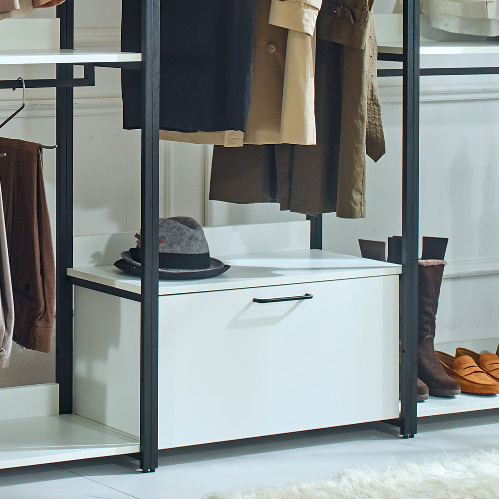 Modern white storage drawer with black handle