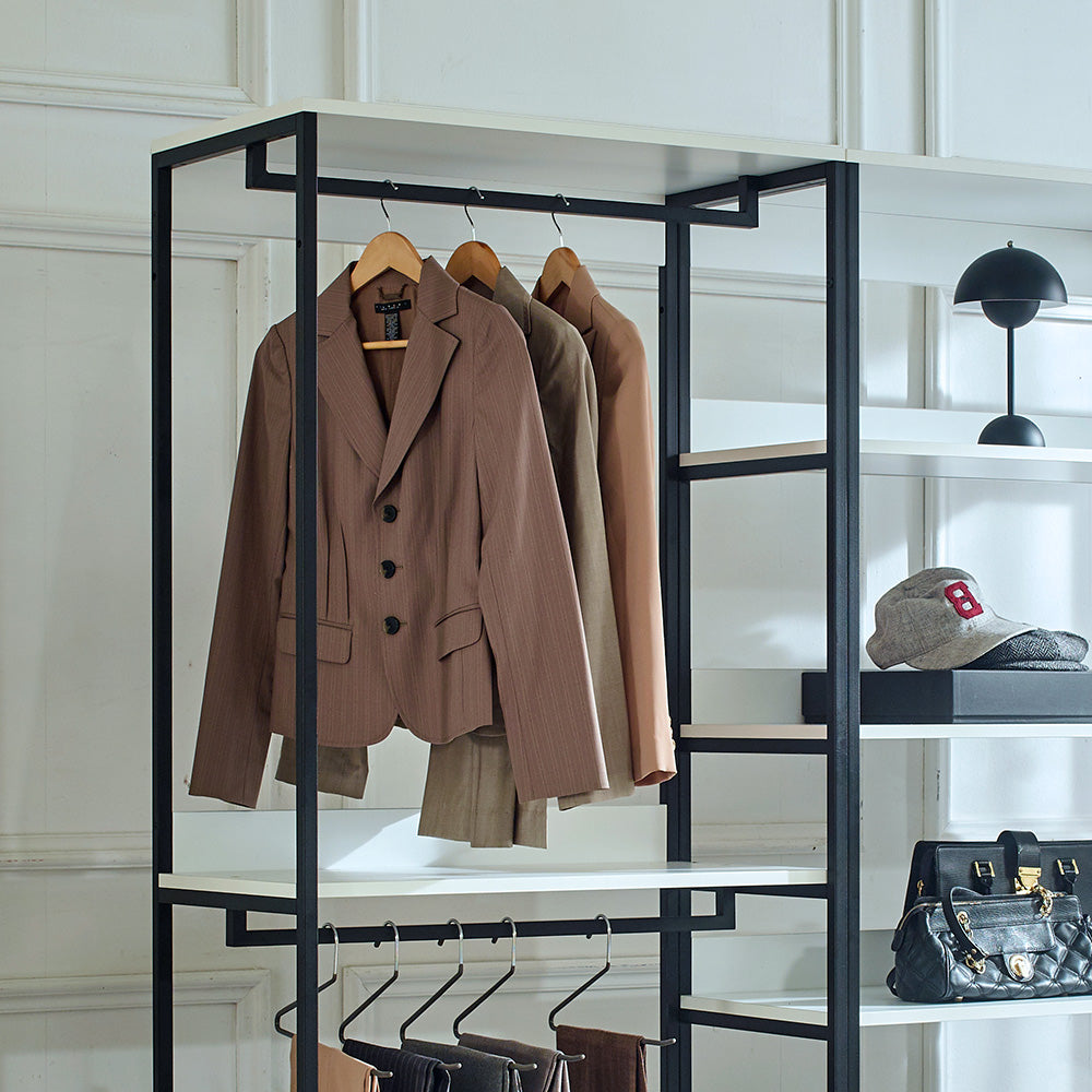 Brown pinstripe womens blazer on a hanger