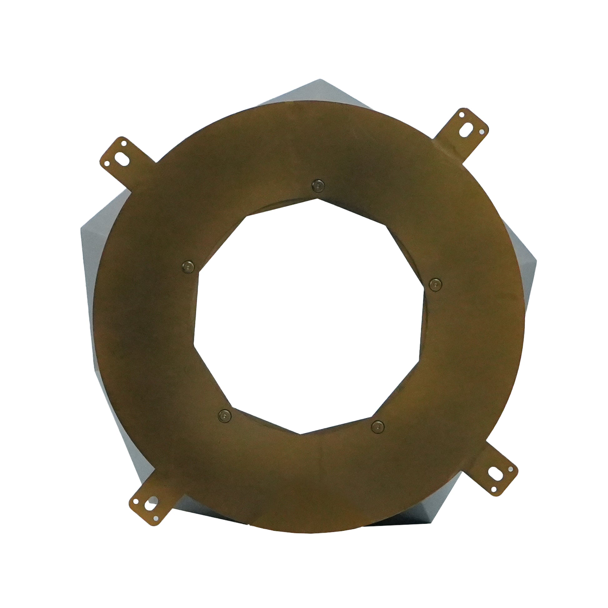 Circular lens aperture with brass finish and mounting tabs