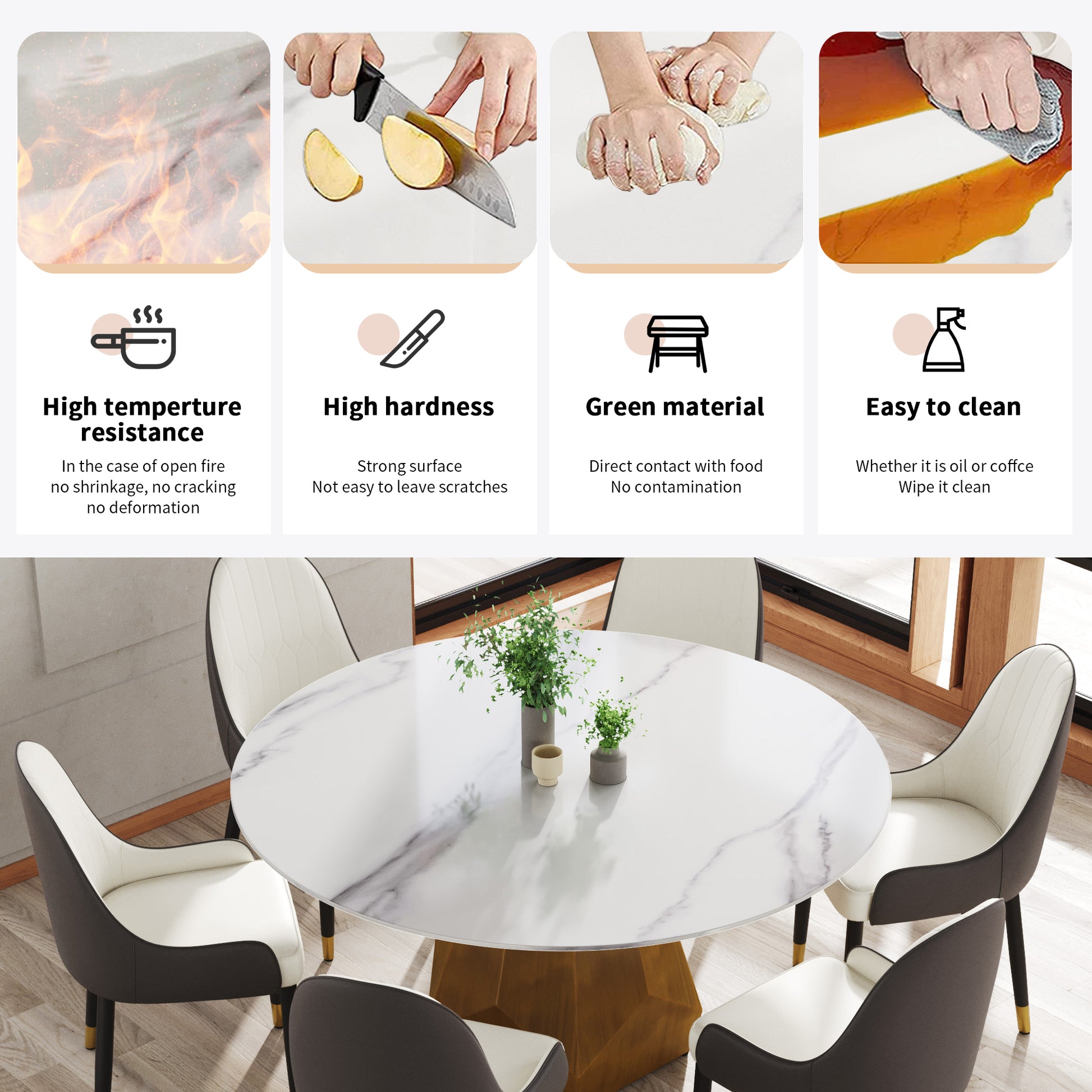 Modern marble dining table set with chairs