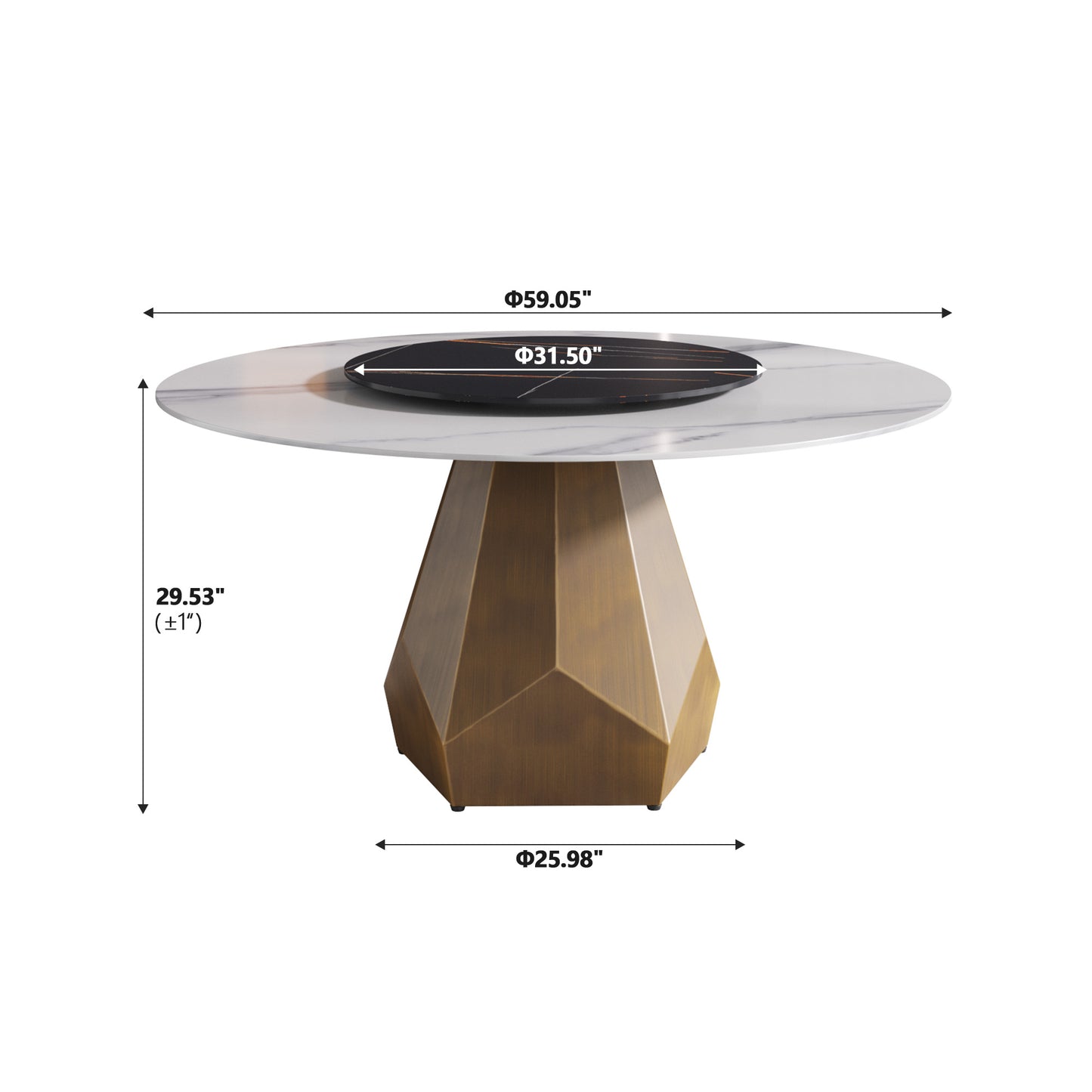 Round marble dining table with gold geometric base