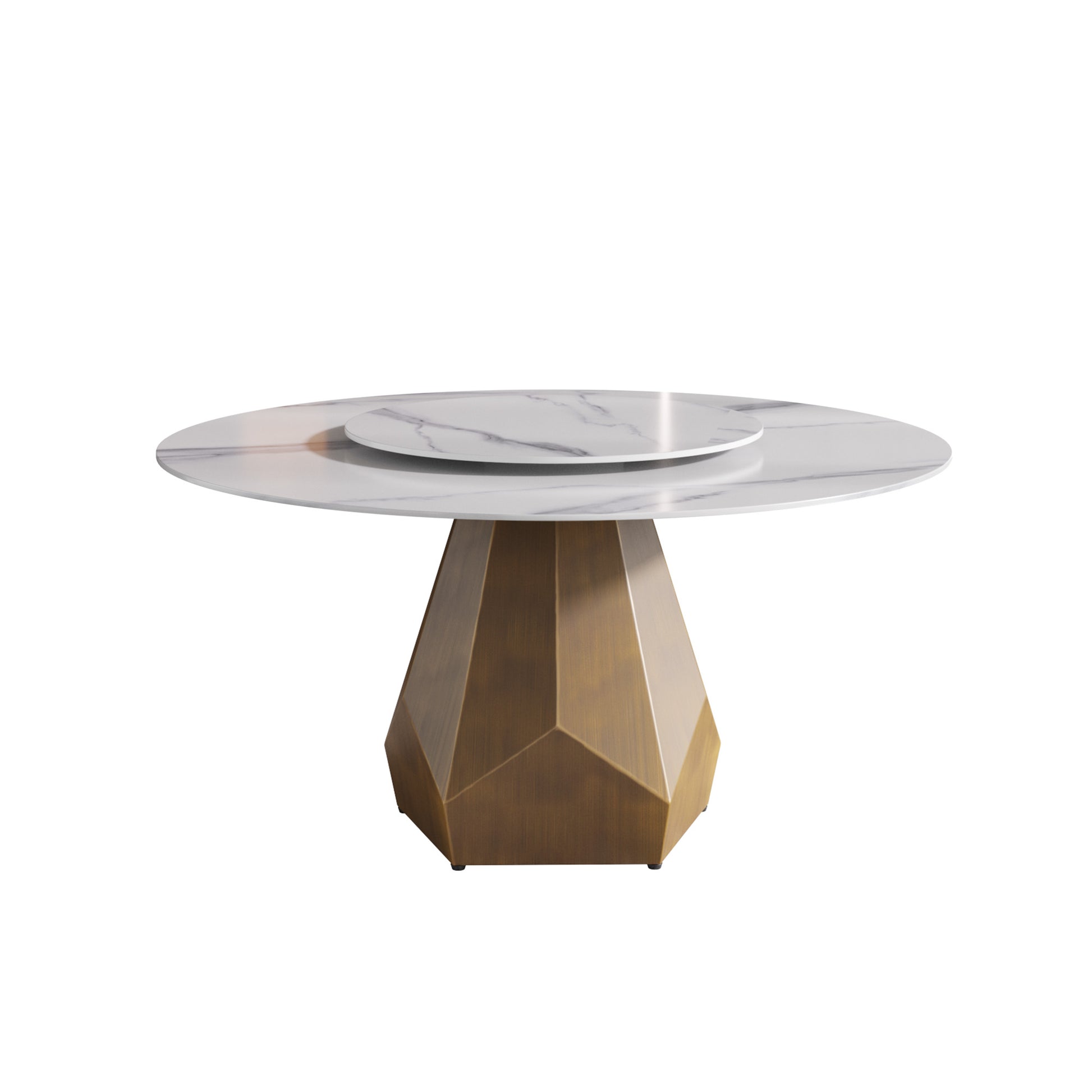 Modern marble dining table with a geometric brass base