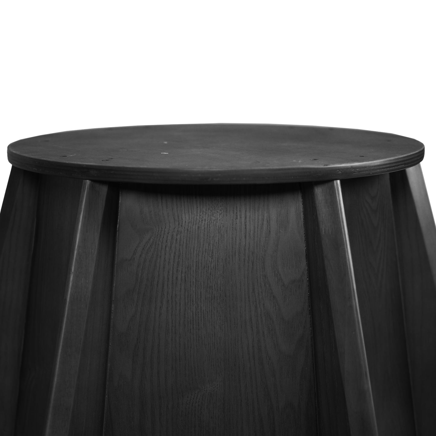Dark wood stool with faceted base