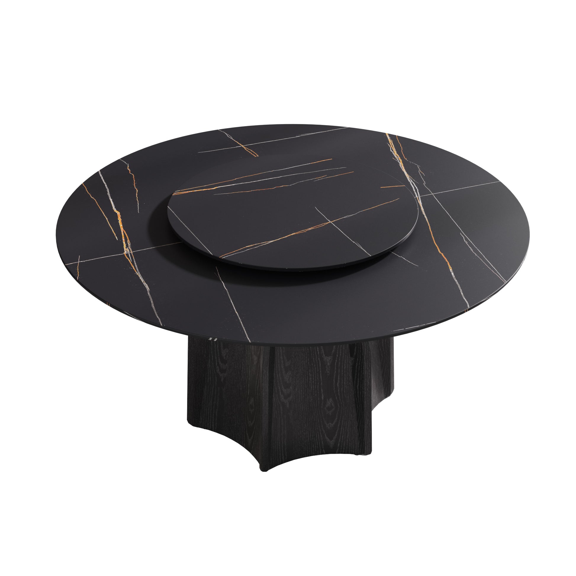 Modern black marble dining table with gold and silver veining