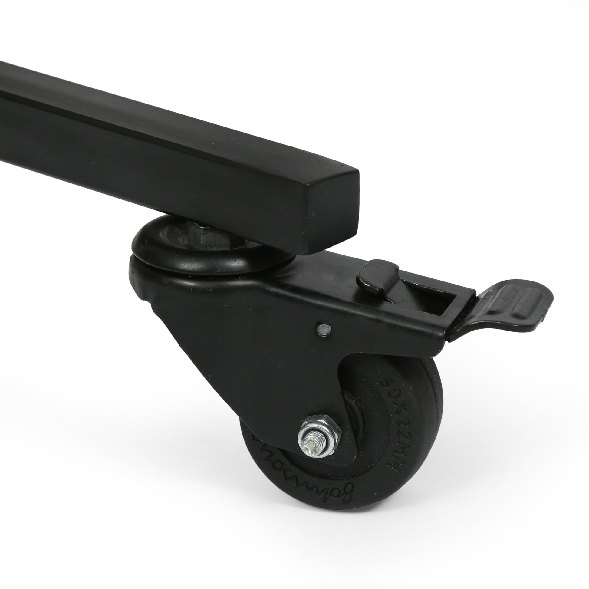 Black metal caster wheel with locking brake for easy mobility and secure placement
