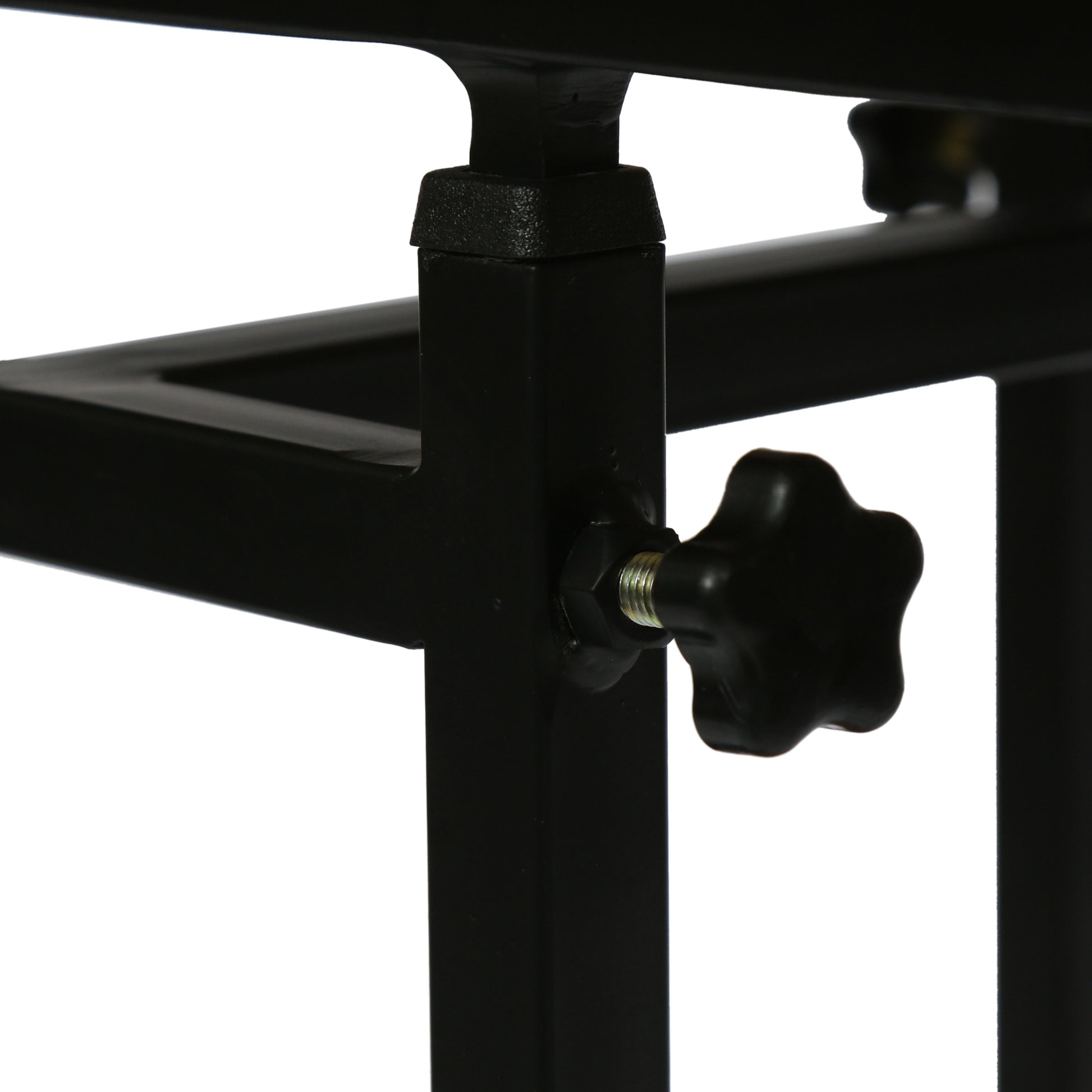 Black metal table leg with adjustable star knob for height control