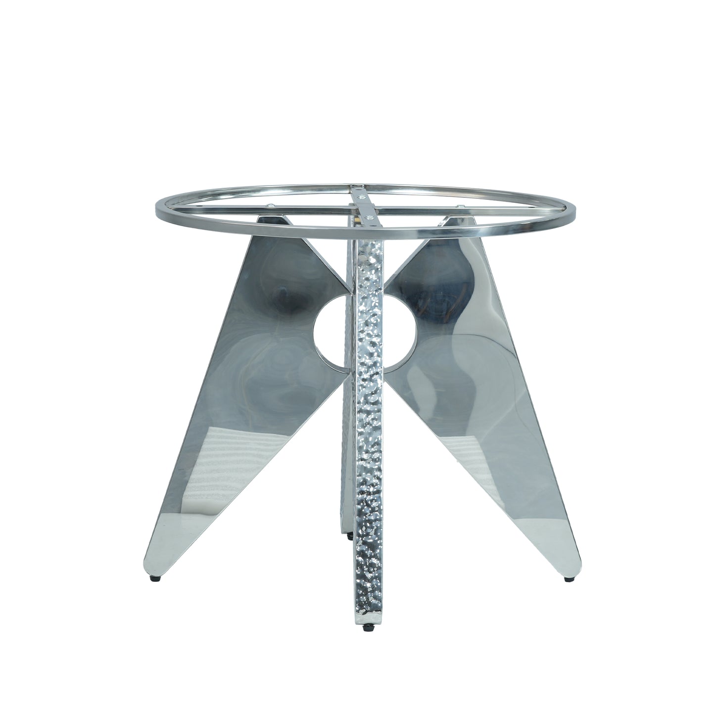 Modern chrome dining table base with geometric legs