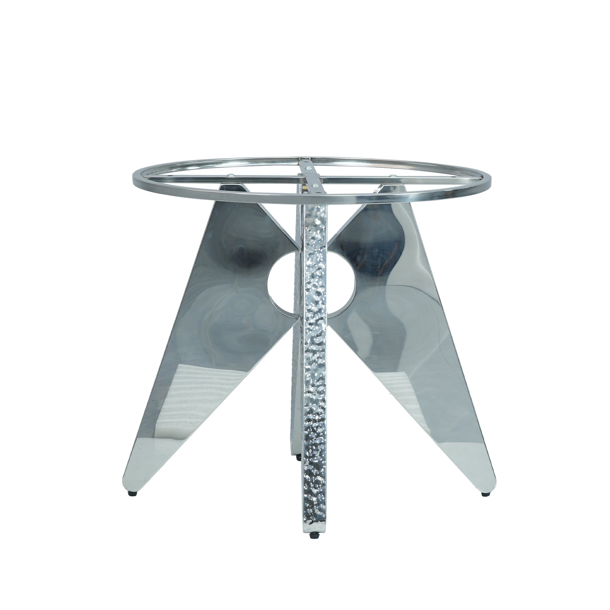 Modern chrome dining table base with geometric legs